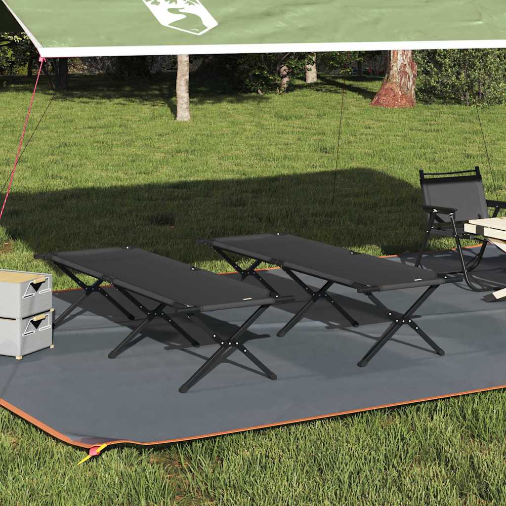 vidaXL Składane Łóżko Kempingowe 2 pcs Czarny 193 x 69 x 45 cm