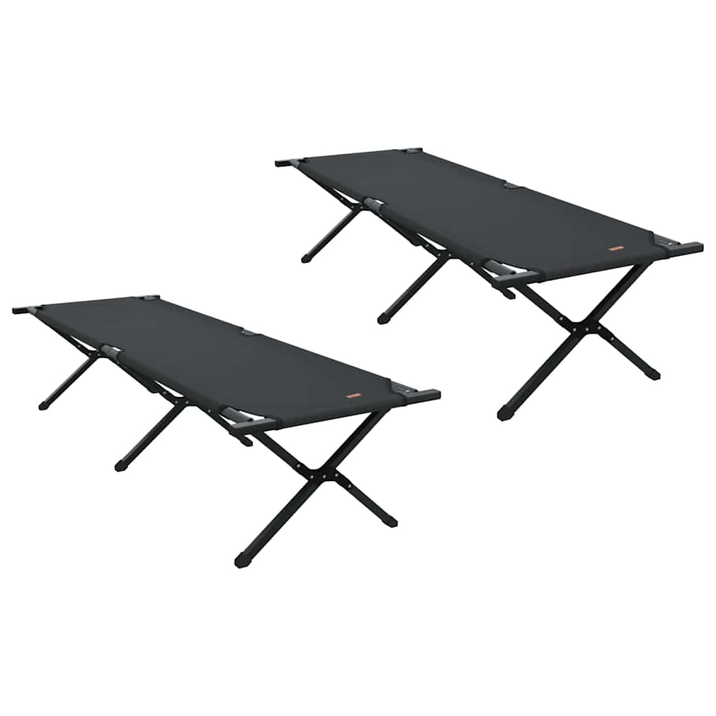 vidaXL Składane Łóżko Kempingowe 2 pcs Czarny 193 x 69 x 45 cm