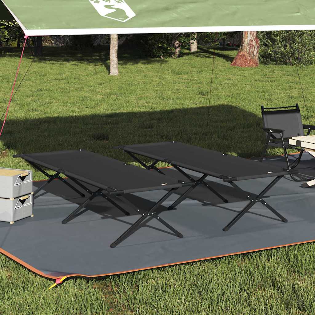 vidaXL Składane Łóżko Kempingowe 2 pcs Czarny 210 x 80 x 46 cm