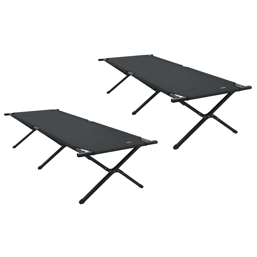 vidaXL Składane Łóżko Kempingowe 2 pcs Czarny 210 x 80 x 46 cm