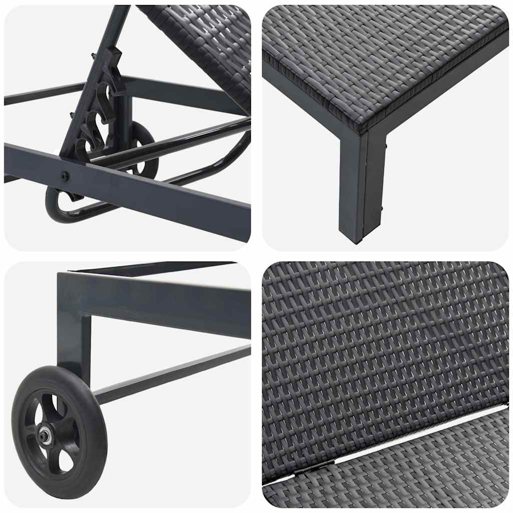 vidaXL Leżak Czarny 206 x 62.5 x 74 cm polirattan