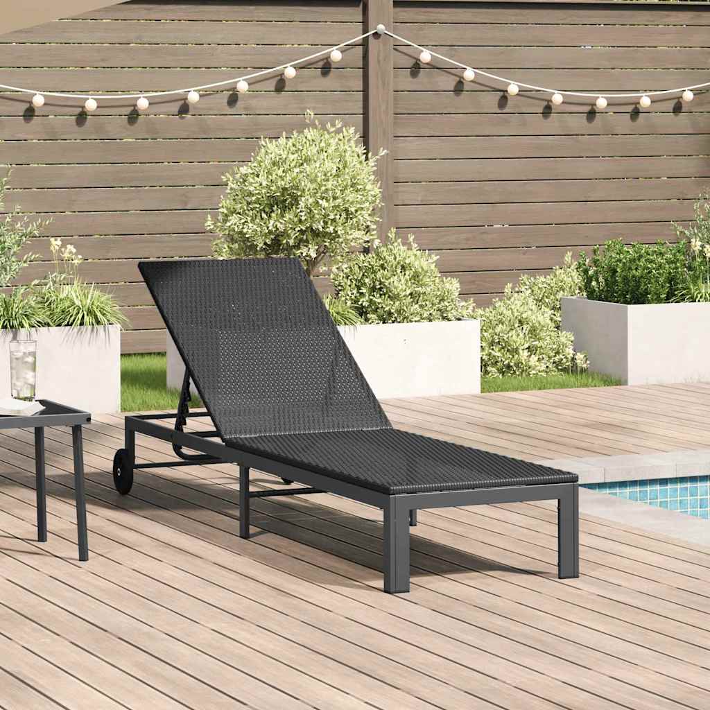 vidaXL Leżak Czarny 206 x 62.5 x 74 cm polirattan