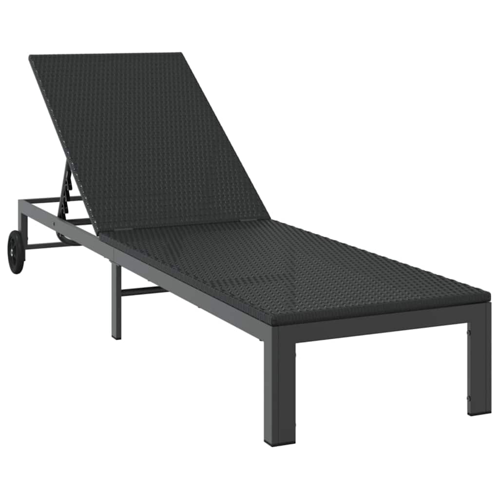vidaXL Leżak Czarny 206 x 62.5 x 74 cm polirattan