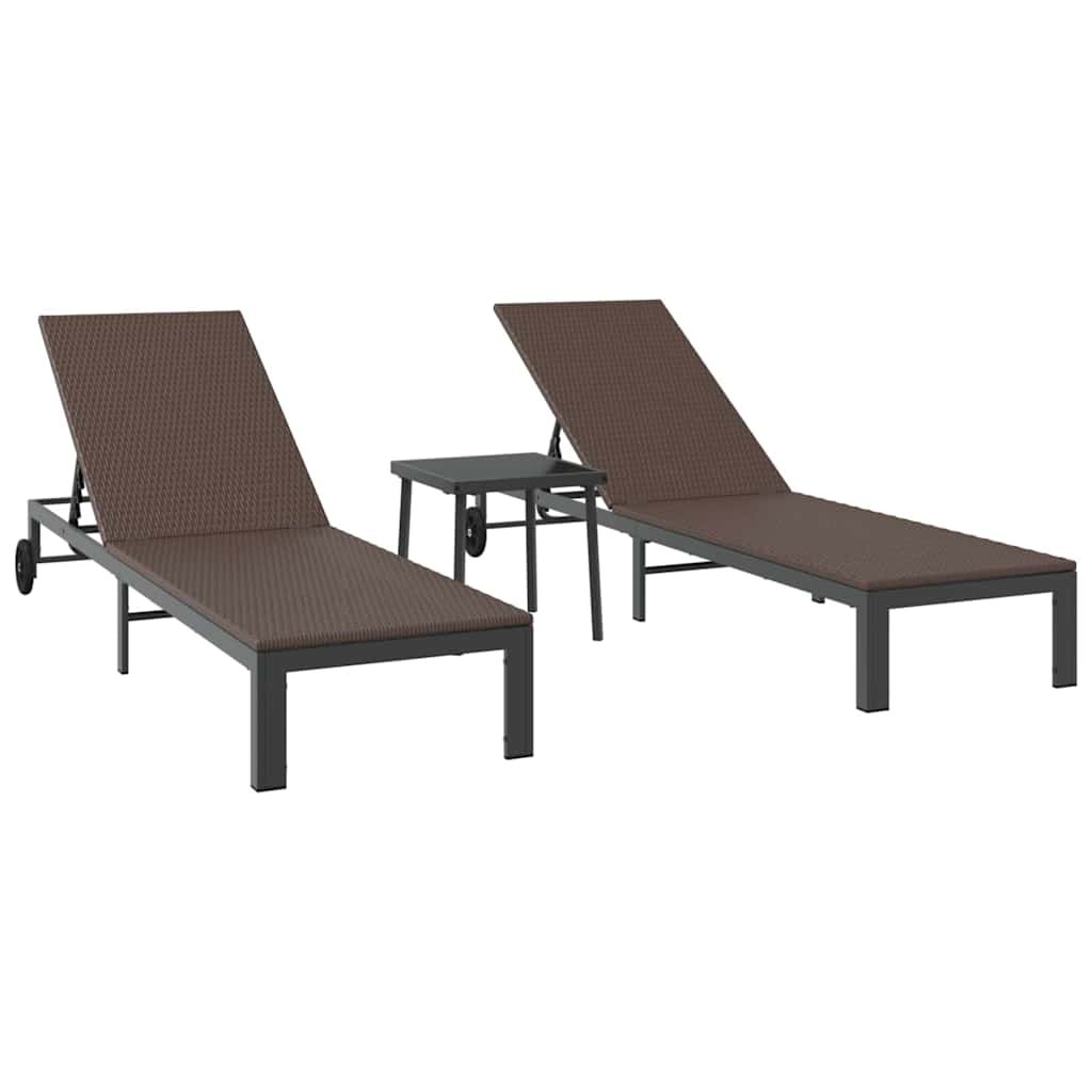 vidaXL Leżak 2-osoba 3 pcs Brązowy polirattan