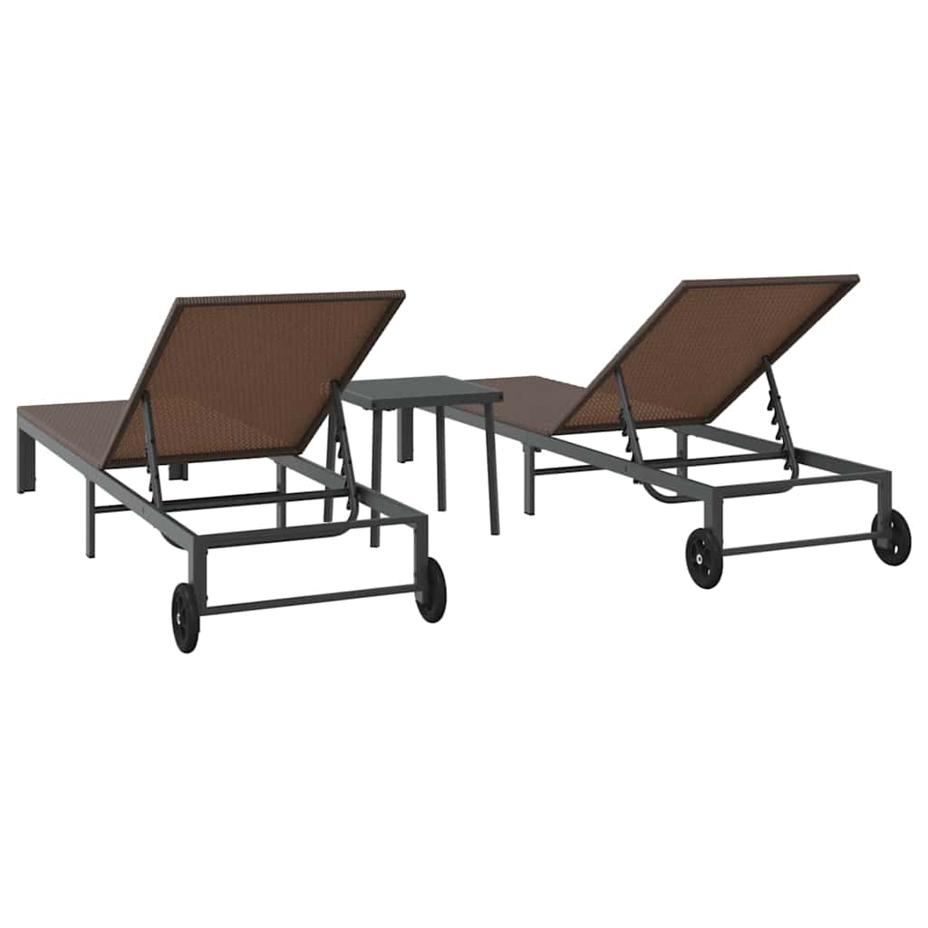 vidaXL Leżak 2-osoba 3 pcs Brązowy polirattan