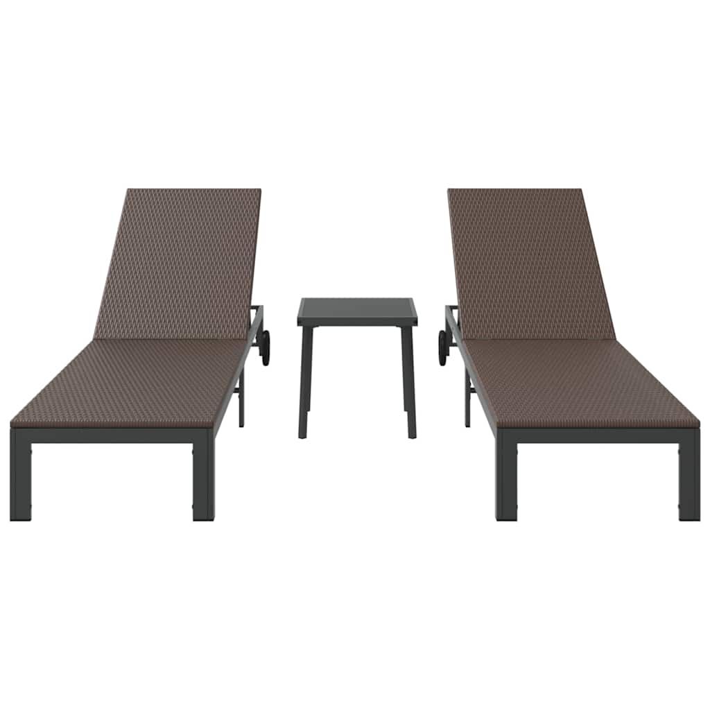 vidaXL Leżak 2-osoba 3 pcs Brązowy polirattan