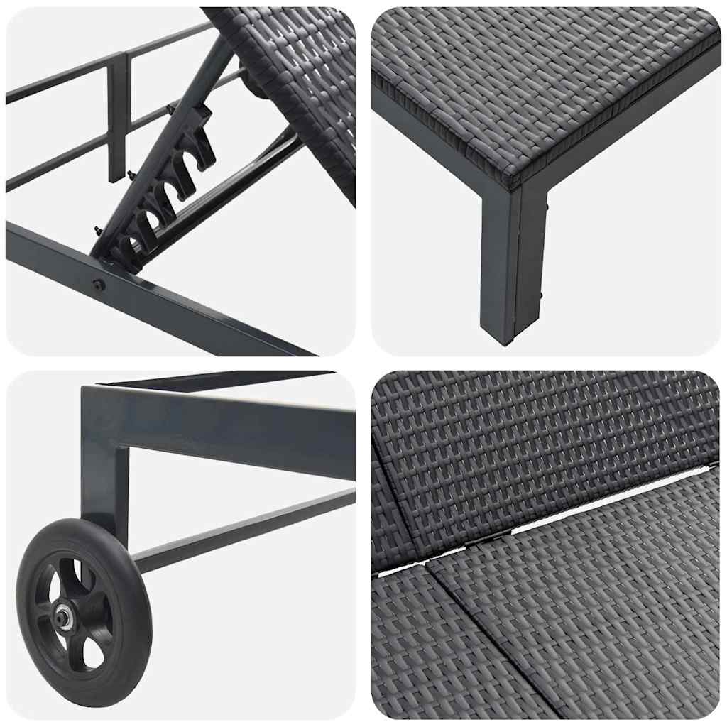 vidaXL Leżak Czarny 206 x 115 x 75 cm polirattan