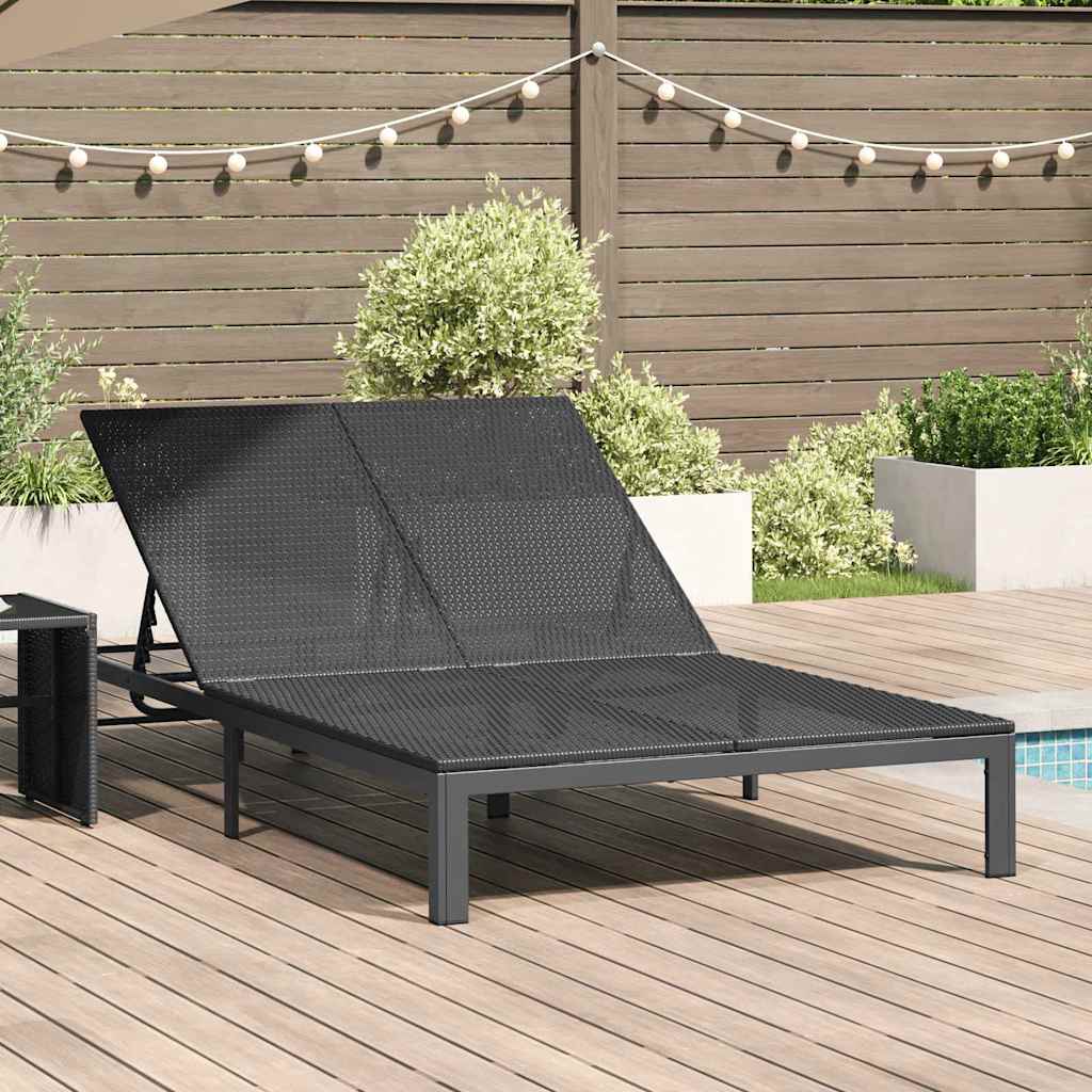 vidaXL Leżak Czarny 206 x 115 x 75 cm polirattan