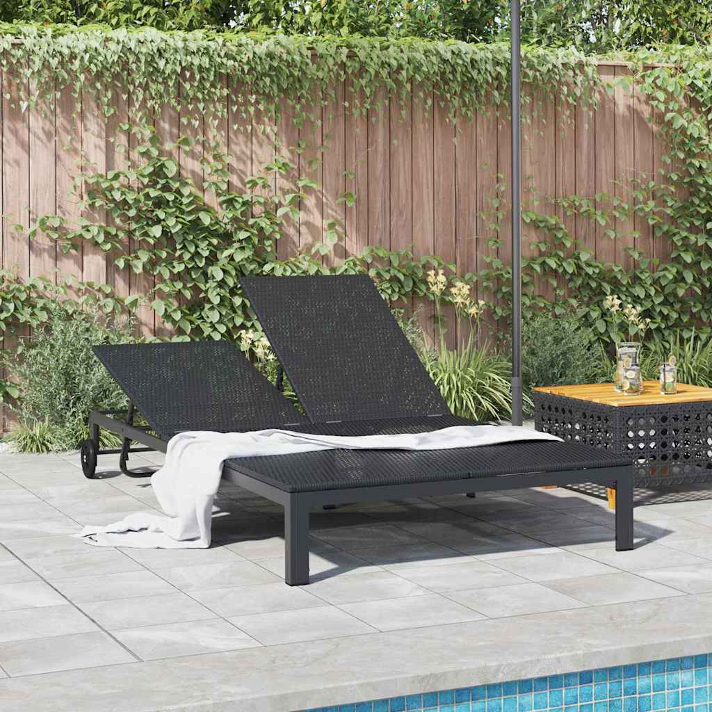 vidaXL Leżak Czarny 206 x 115 x 75 cm polirattan