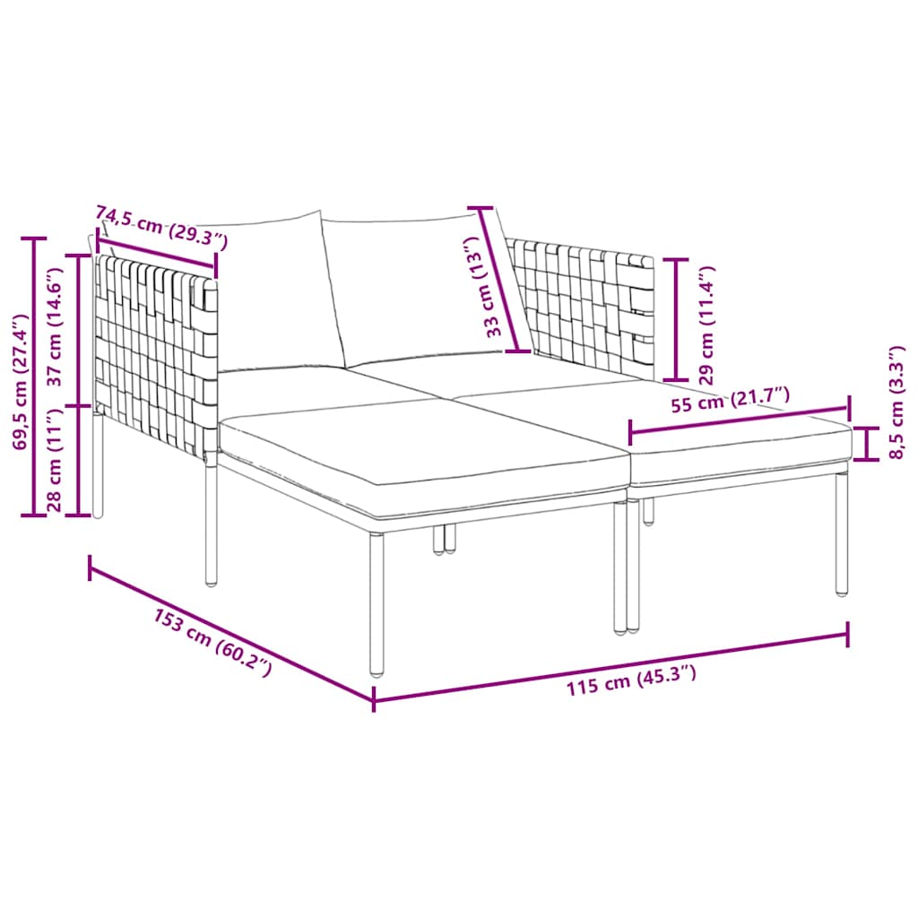 vidaXL Leżak Antracyt 153 x 115 x 69.5 cm Stal malowana proszkowo