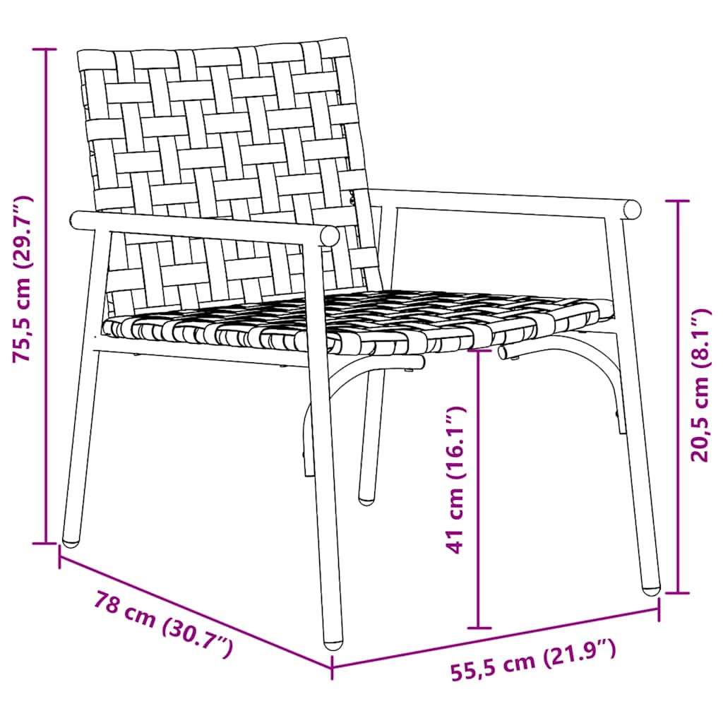 vidaXL Krzesło Ogrodowe 2 pcs Brązowy 78 x 55,5 x 75,5 cm polirattan