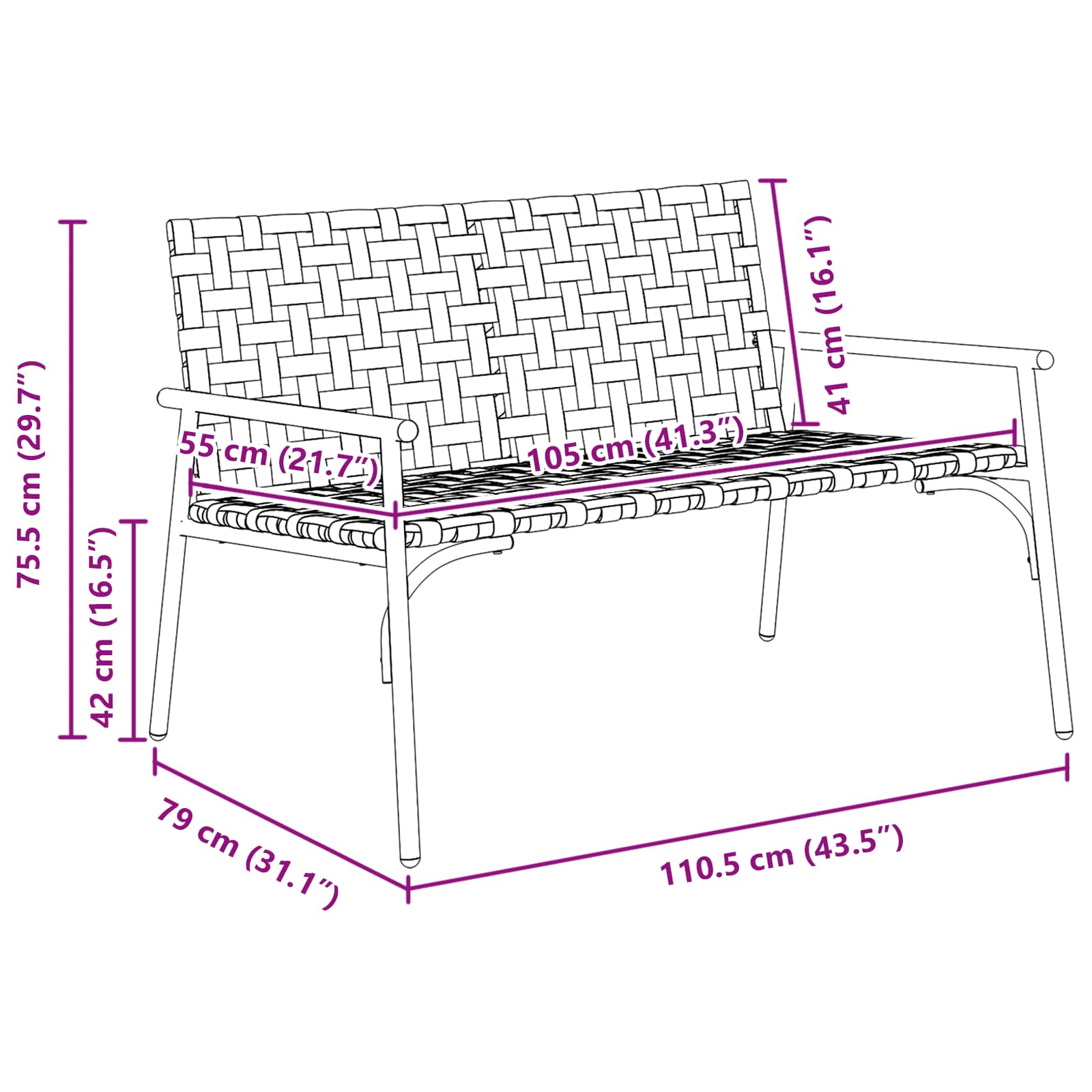 vidaXL Krzesło Ogrodowe Brązowy 110,5 x 79 x 75,5 cm polirattan