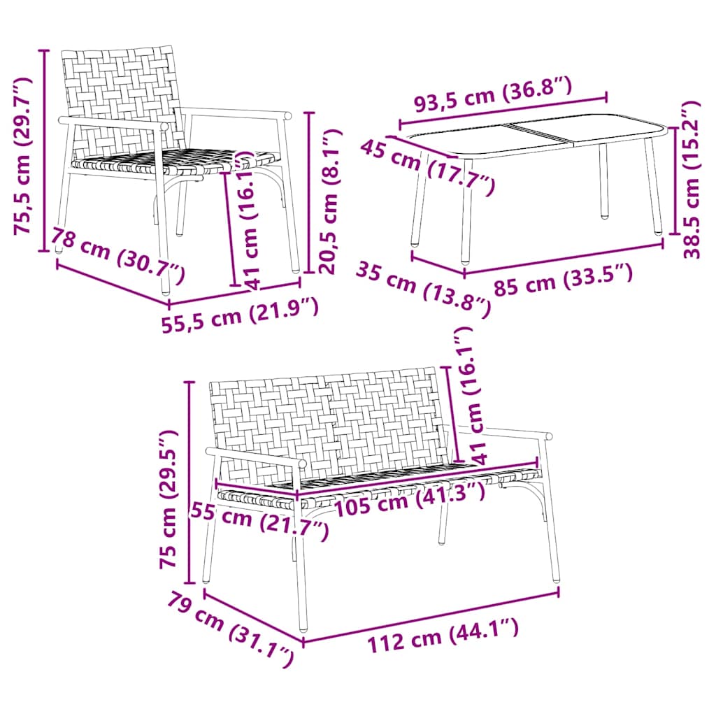 vidaXL Zestaw do jadalni w ogrodzie 4 pcs Brązowy polirattan