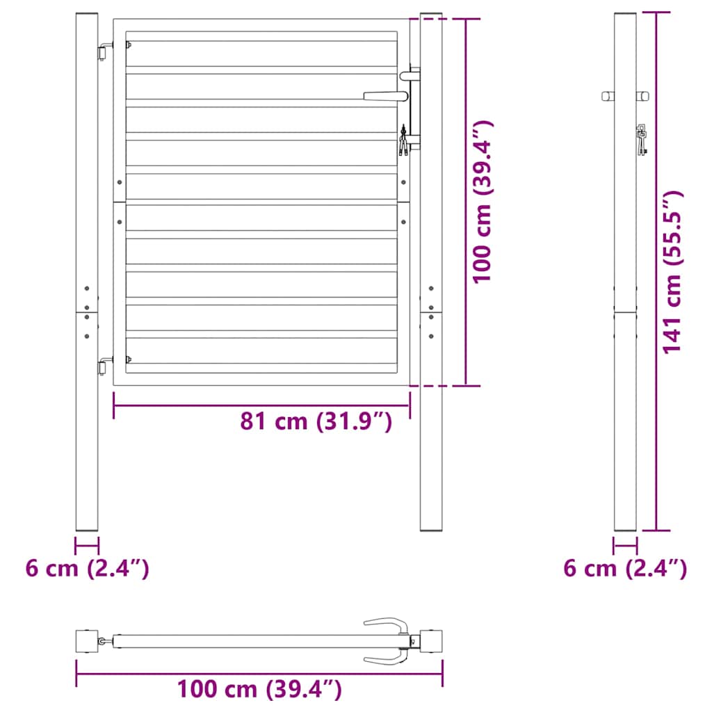 vidaXL Brama ogrodowa zamykana na klucz, czarna, 100x100cm, aluminiowa