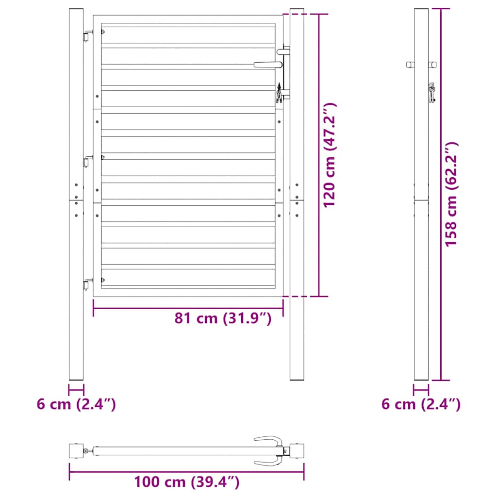 vidaXL Brama ogrodowa zamykana na klucz, czarna, 100x120cm, aluminiowa