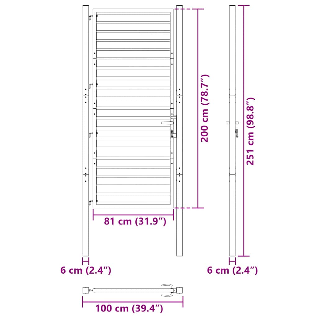 vidaXL Brama ogrodowa zamykana na klucz, czarna, 100x200cm, aluminiowa