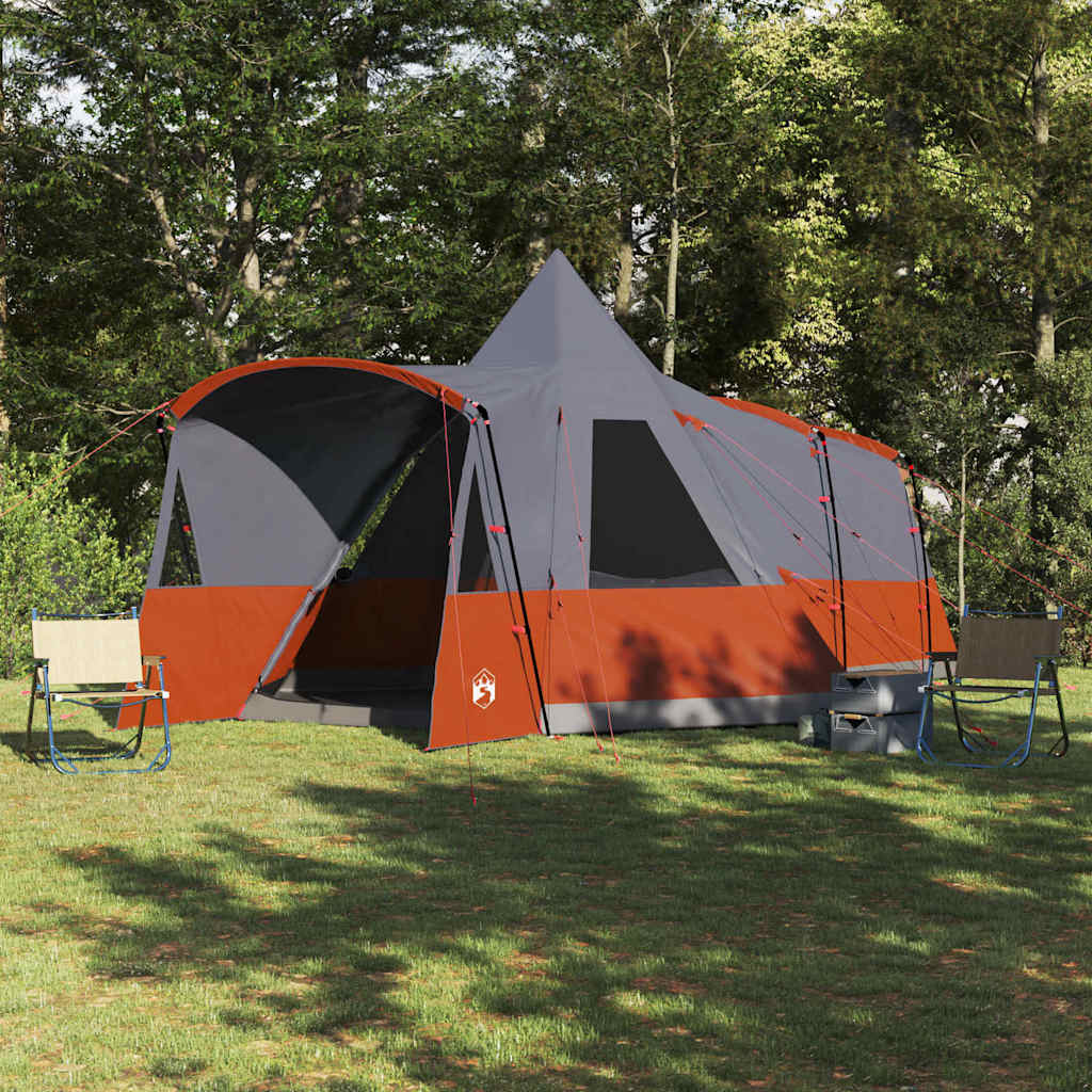 vidaXL Namiot Teepee dla 8 osób z dachem Szary i pomarańczowy