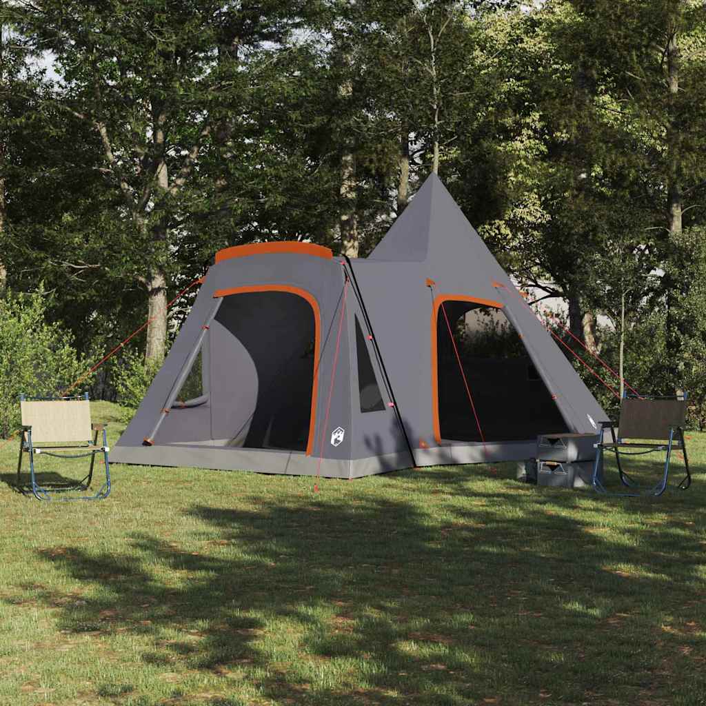 vidaXL Namiot Teepee dla 5 osób z dachem Szary i pomarańczowy