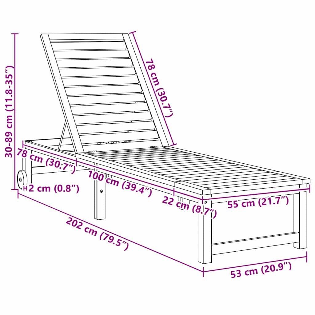 vidaXL Leżak 2 pcs Brązowy 202 x 53 x 89 cm Lite Drewno Akacji