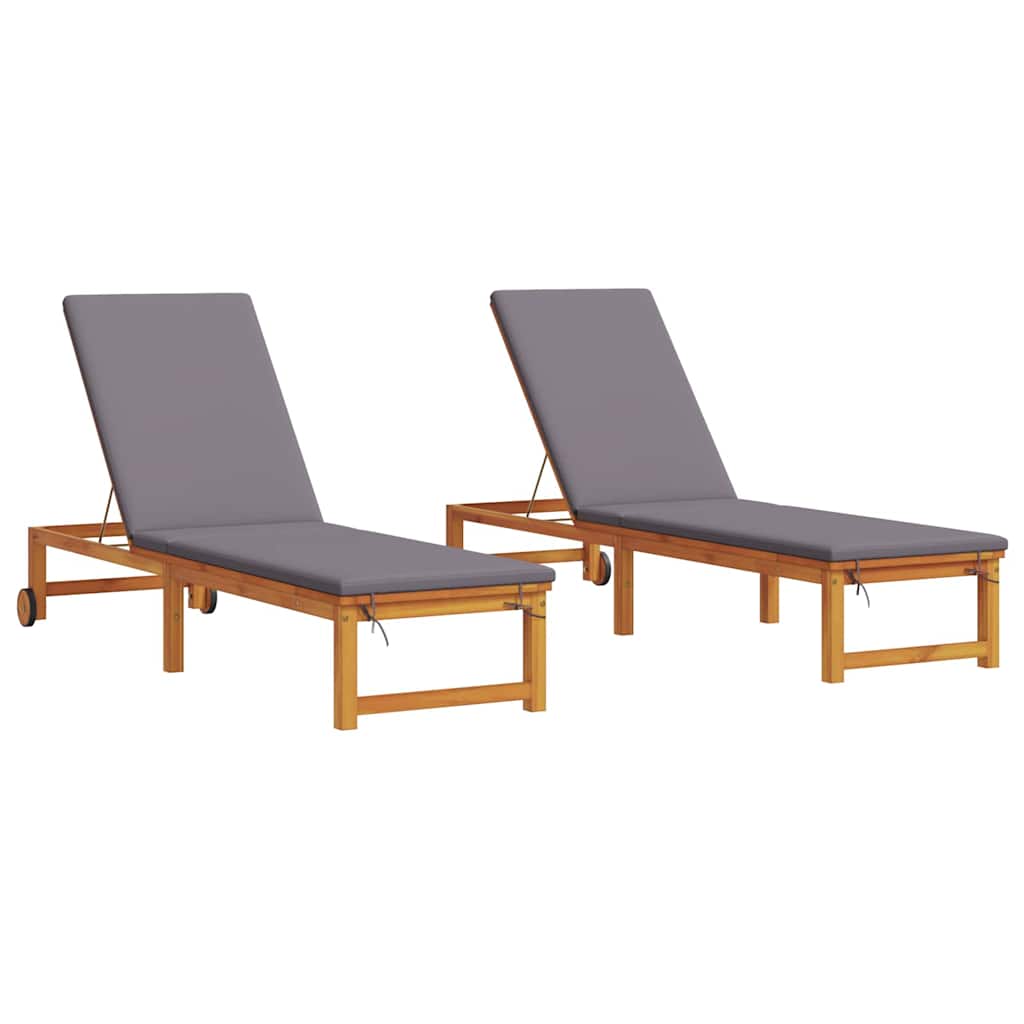 vidaXL Leżak 2 pcs Brązowy 202 x 53 x 89 cm Lite Drewno Akacji