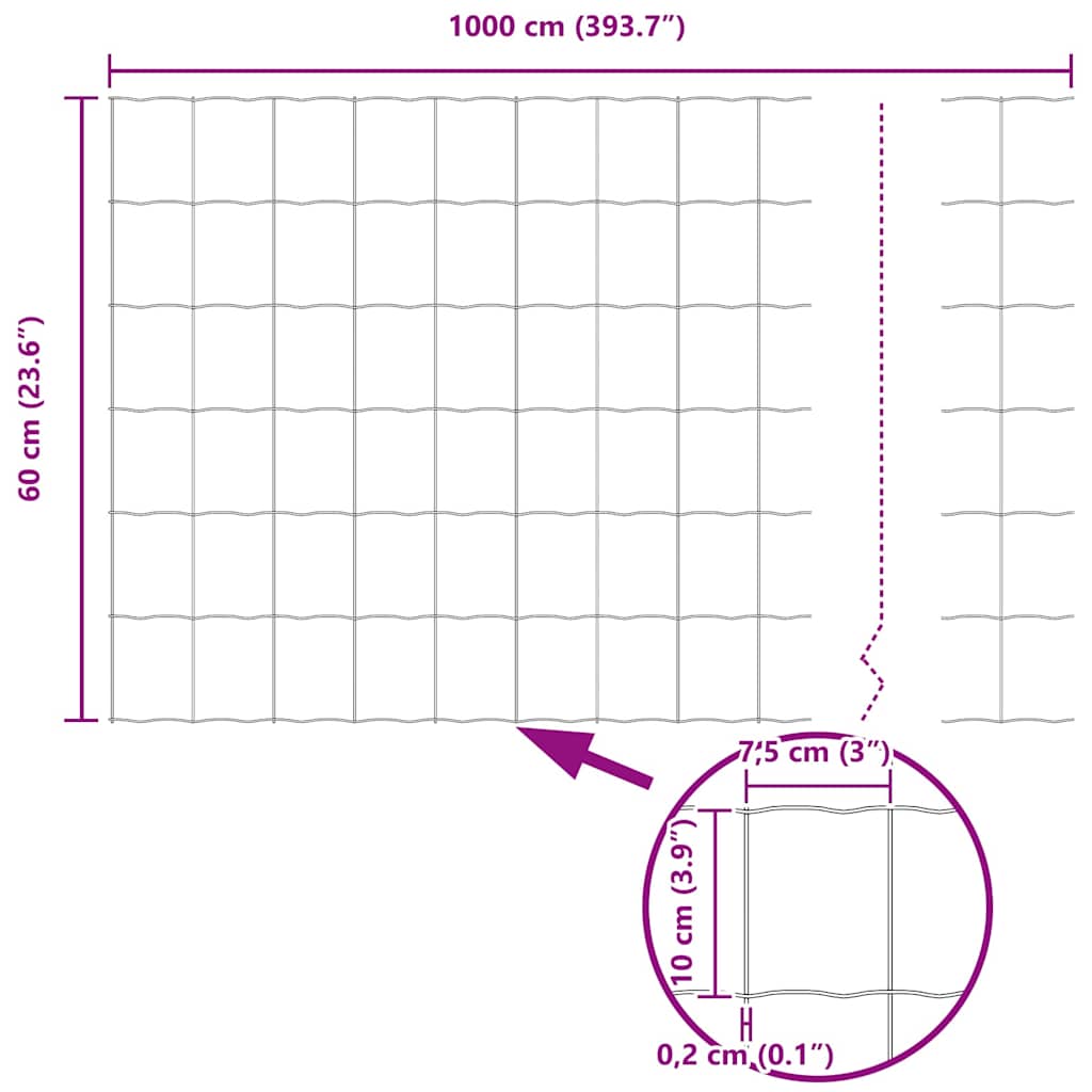 vidaXL Ogrodzenie Euro 0,6 x 10 m Żelazo pokryte PVC