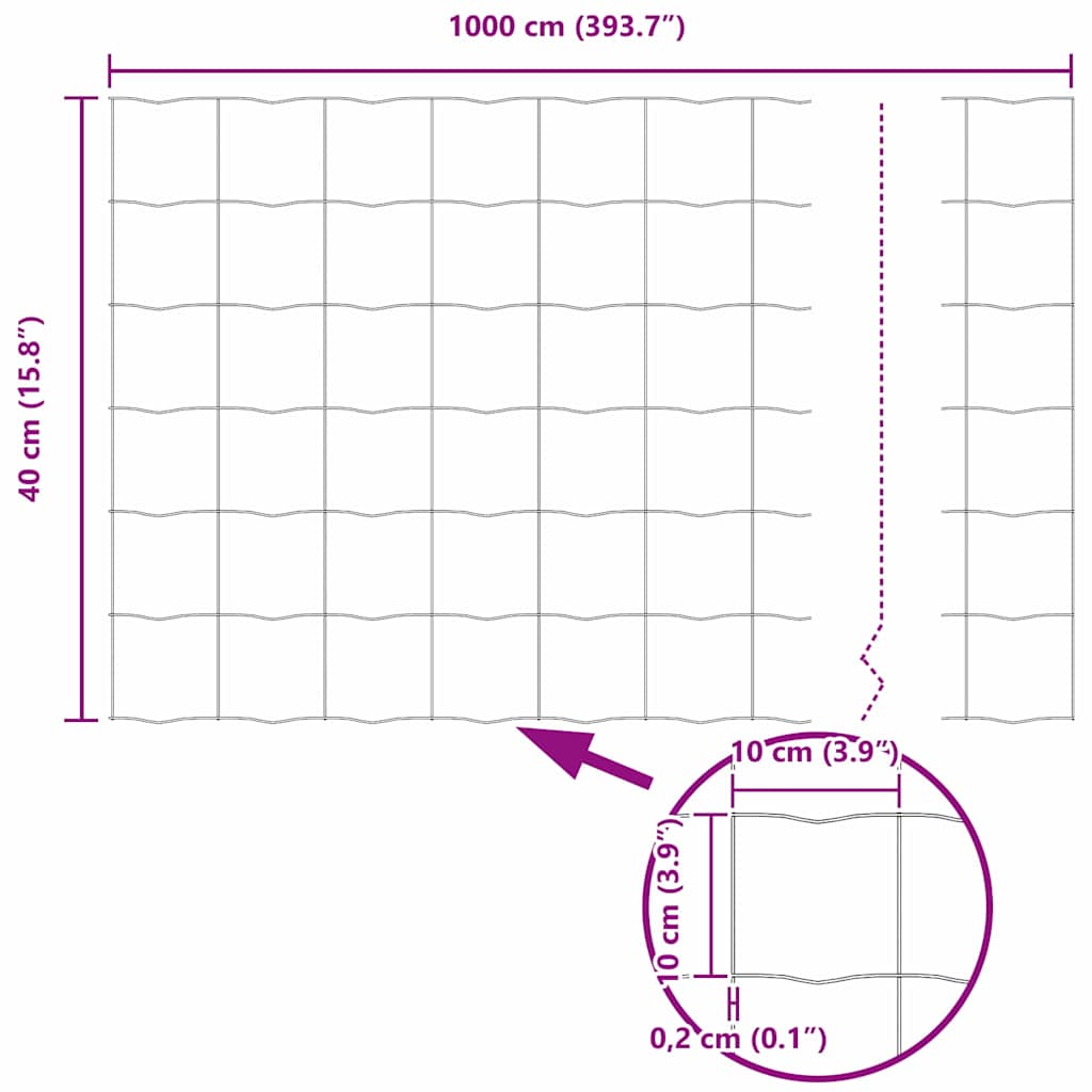 vidaXL Ogrodzenie Euro 0,6 x 10 m Żelazo pokryte PVC
