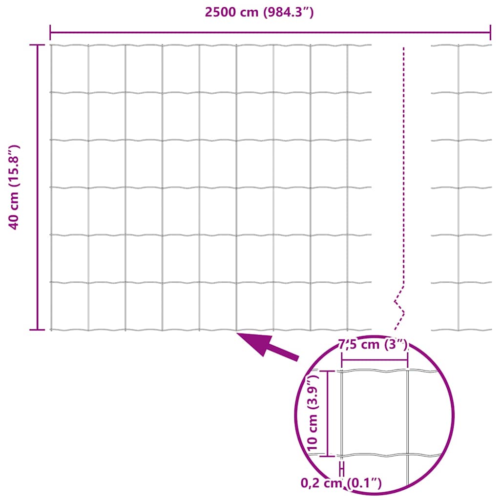 vidaXL Ogrodzenie Euro Srebrny 0.4 x 25 m