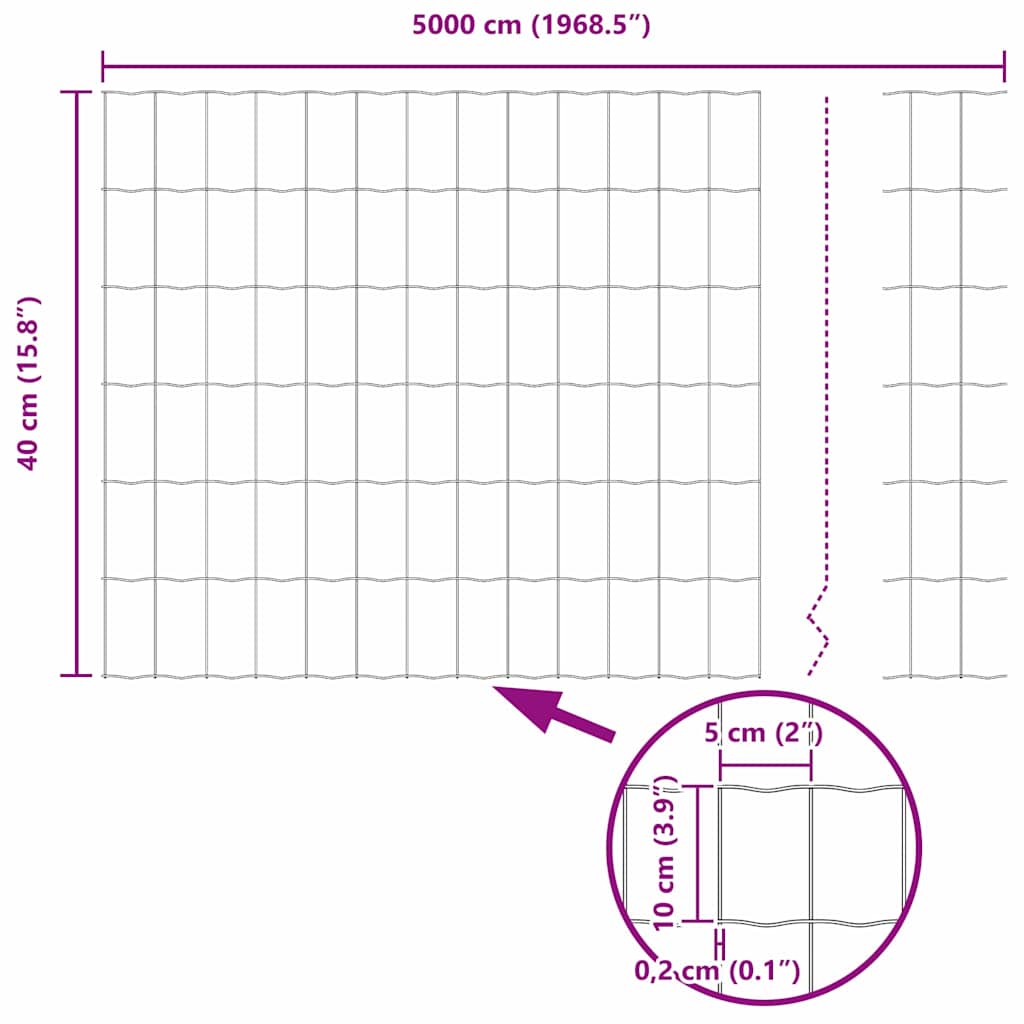 vidaXL Ogrodzenie Euro 0,4 x 50 m Żelazo pokryte PVC