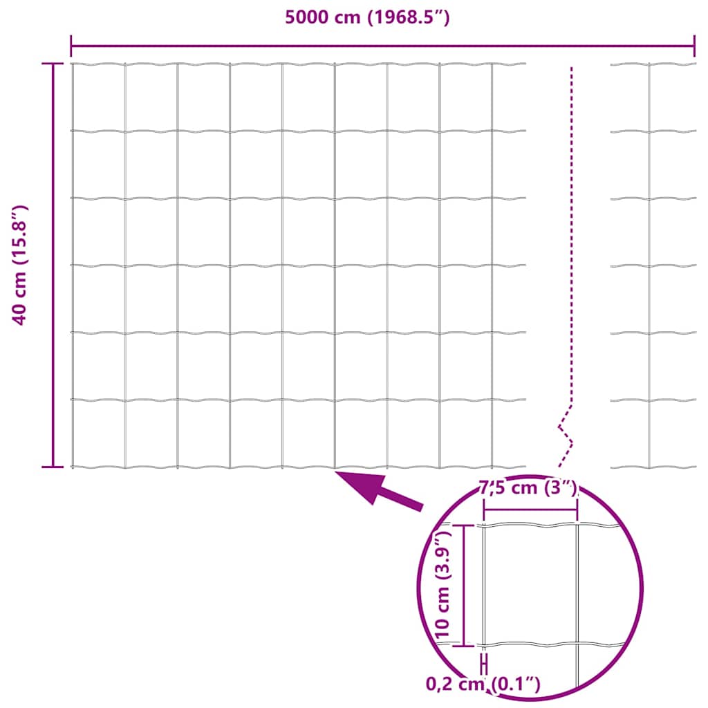 vidaXL Ogrodzenie Euro 0,4 x 50 m Żelazo pokryte PVC
