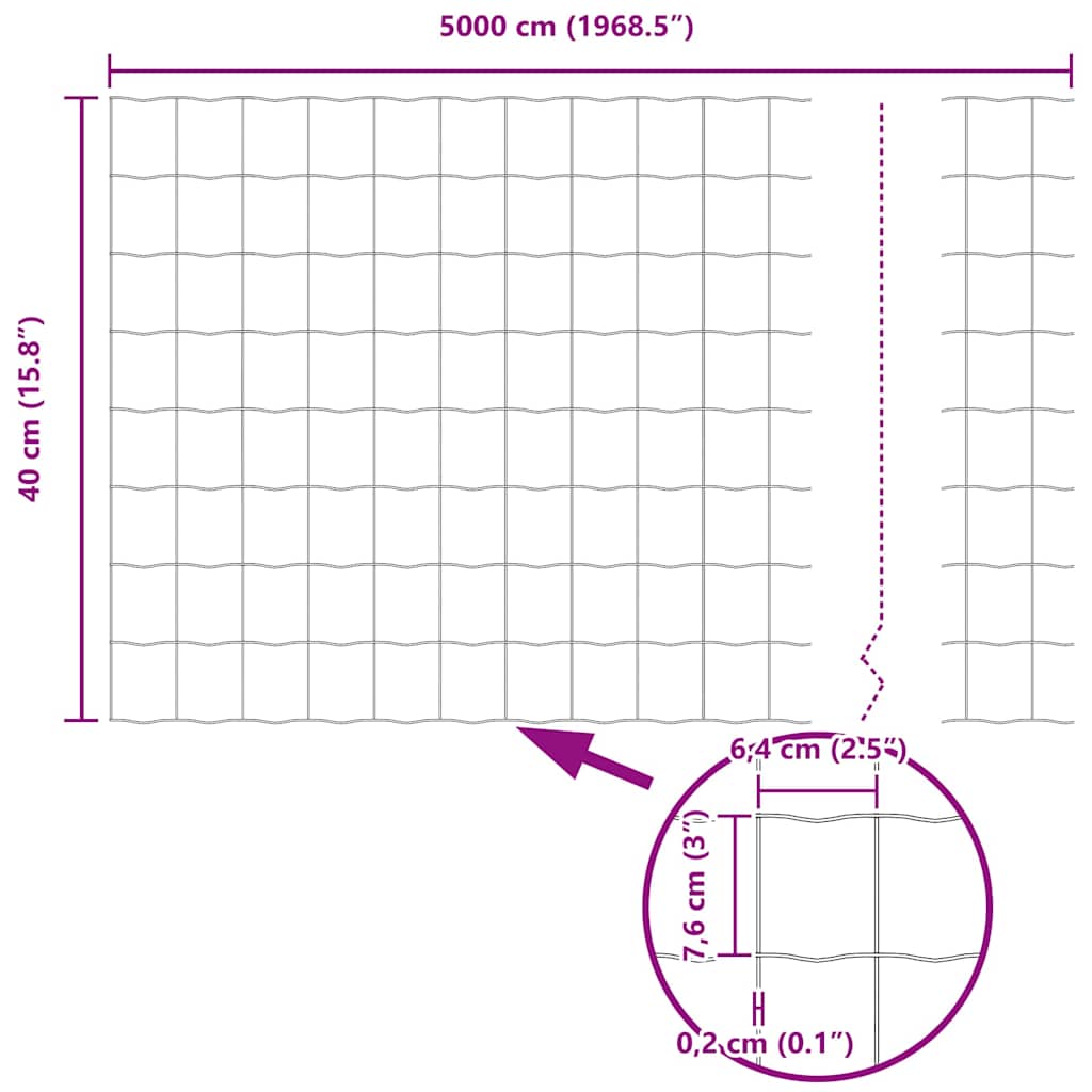 vidaXL Ogrodzenie Euro 0,4 x 50 m Żelazo pokryte PVC