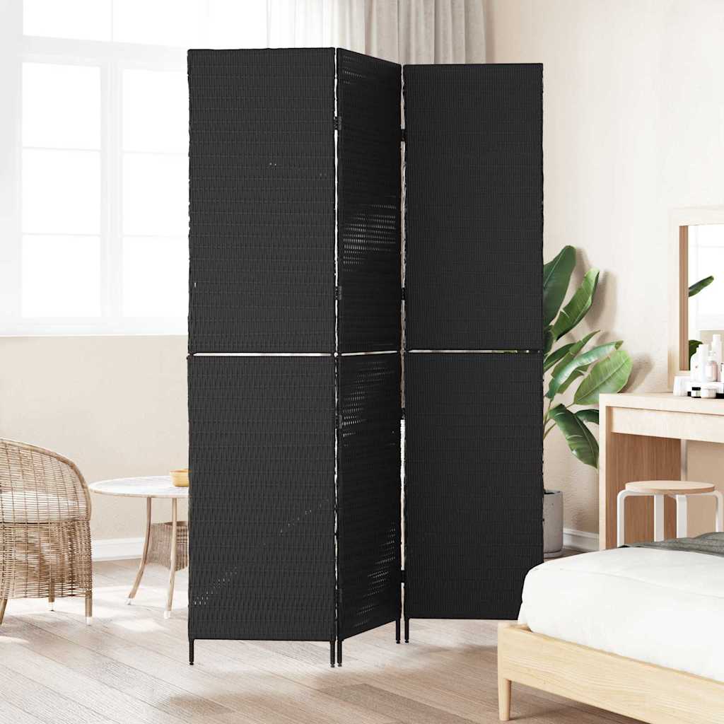 vidaXL Przesłona pokoju Czarny 146 x 180 cm polirattan