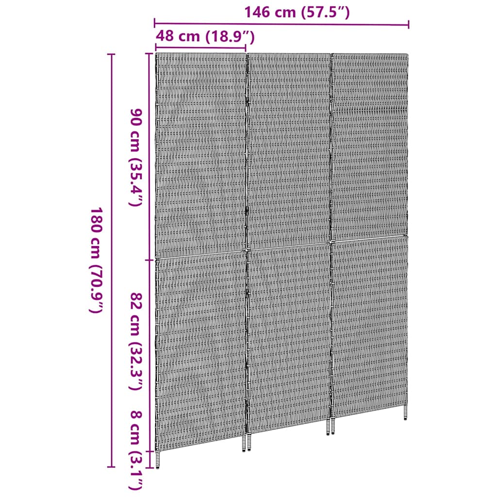 vidaXL Przesłona pokoju Czarny 146 x 180 cm polirattan