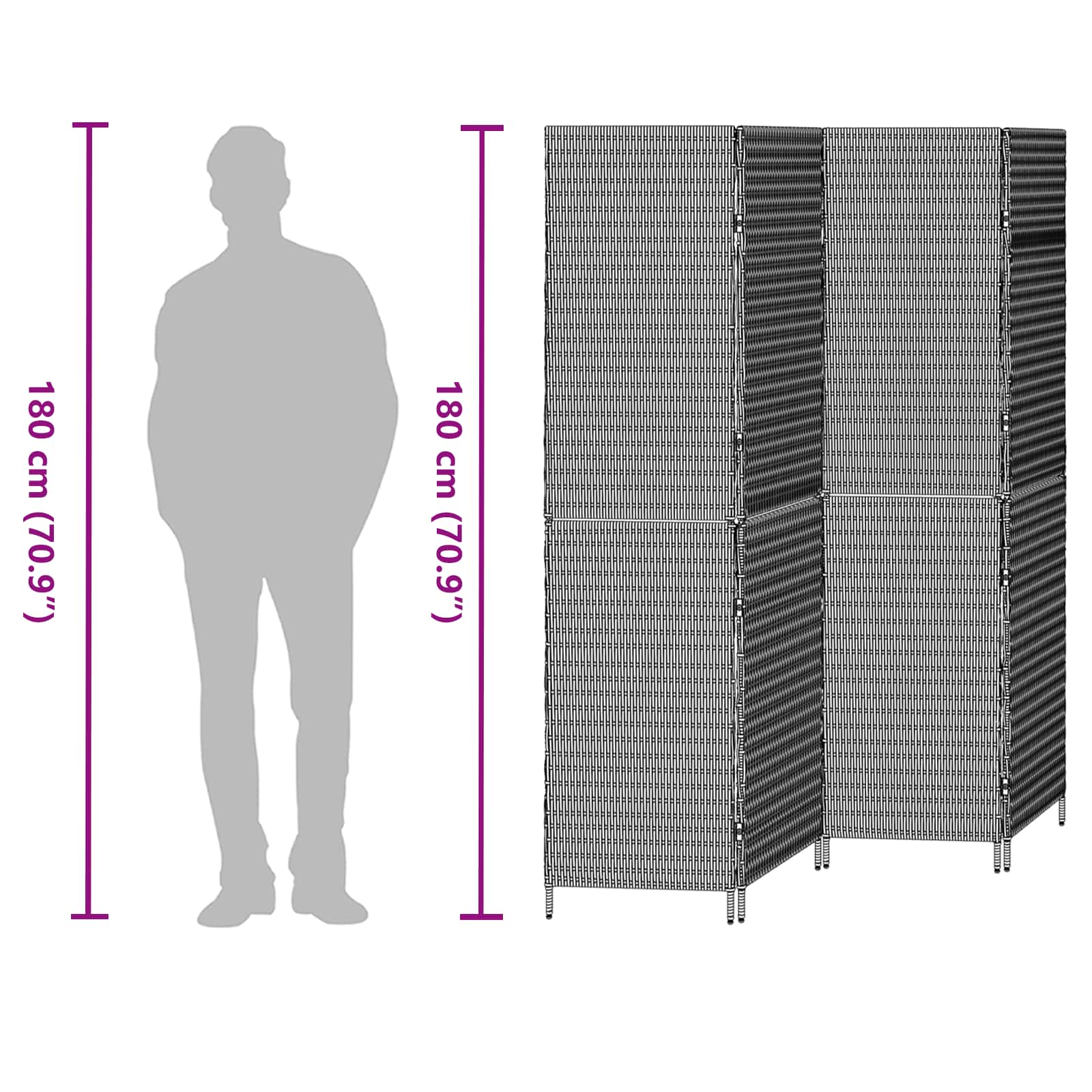 vidaXL Przesłona pokoju Szary 195 x 180 cm polirattan