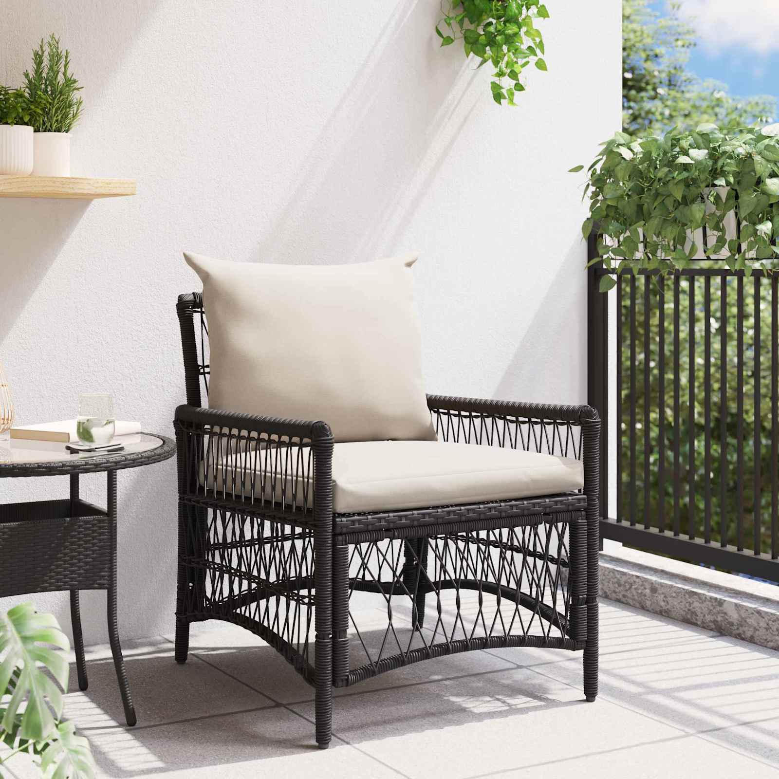 vidaXL Krzesło Ogrodowe z poduszką Czarny 73 x 61 x 77 cm polirattan