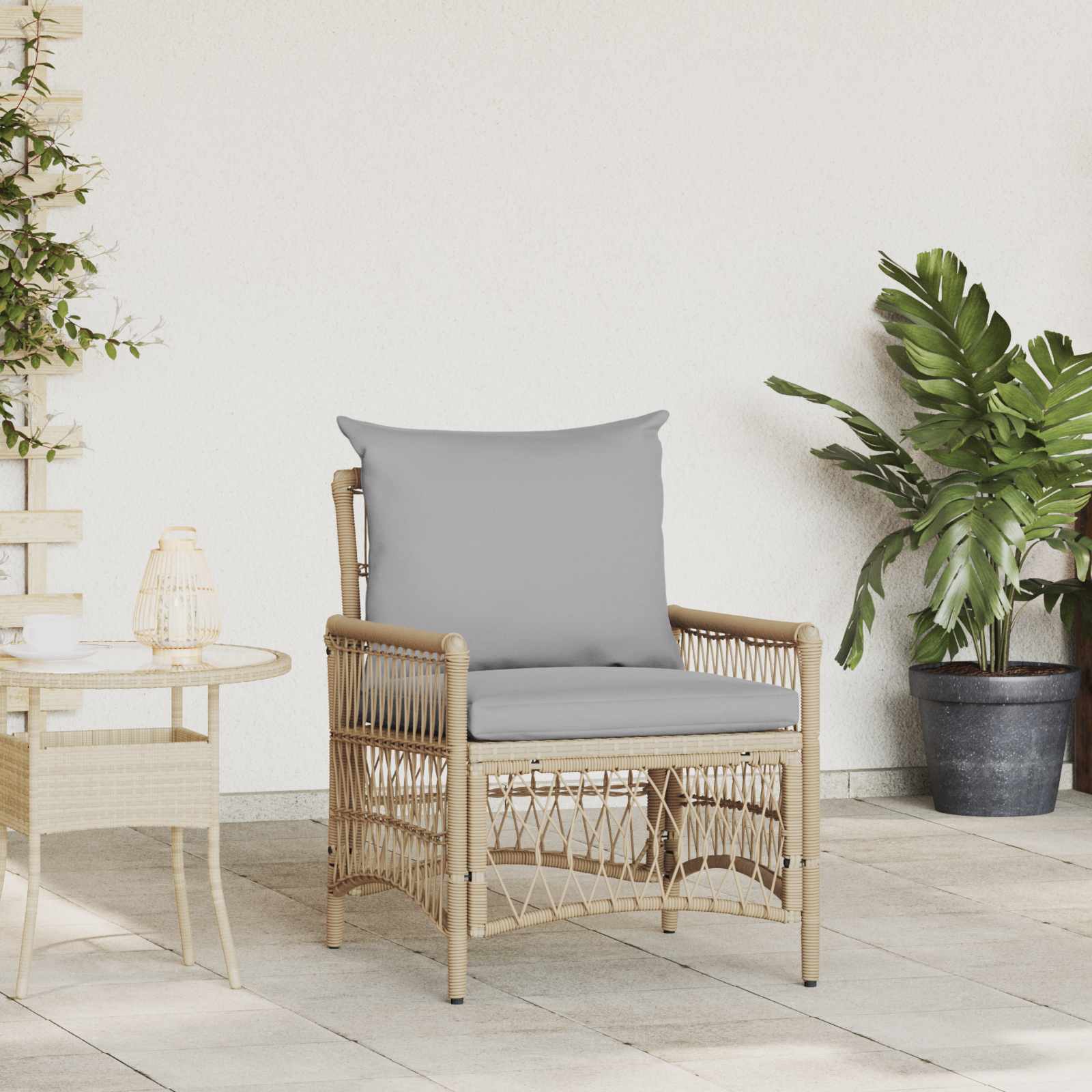 vidaXL Krzesło Ogrodowe z poduszką Beżowy 73 x 61 x 77 cm polirattan