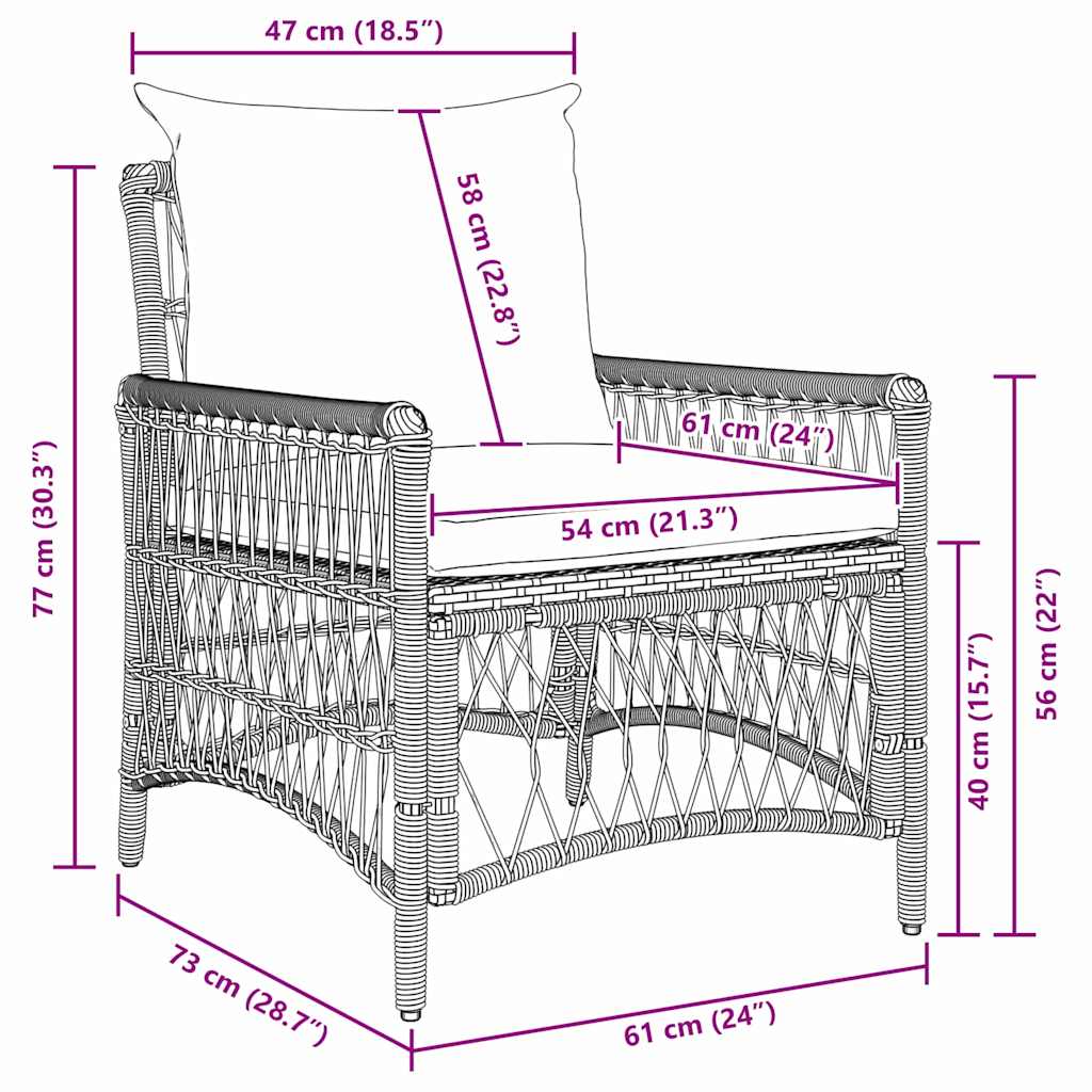 vidaXL Krzesło Ogrodowe z poduszką Brązowy 73 x 61 x 77 cm polirattan
