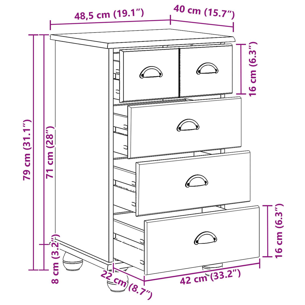 vidaXL Komoda ASKIM Biały 45,8 x 40 x 79 cm Lite drewno sosnowe