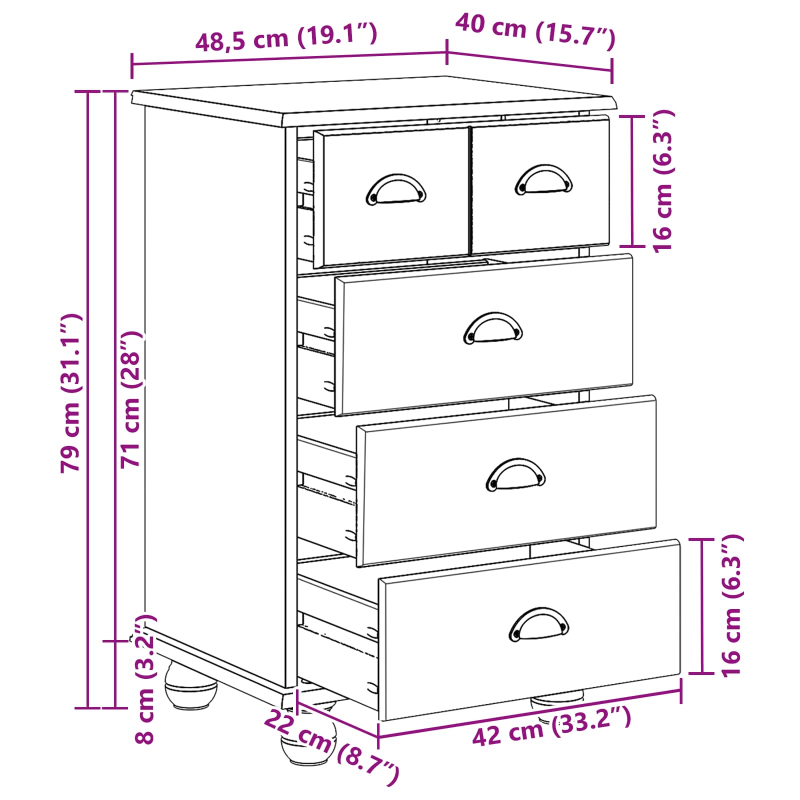 vidaXL Komoda ASKIM Biały 45,8 x 40 x 79 cm Lite drewno sosnowe