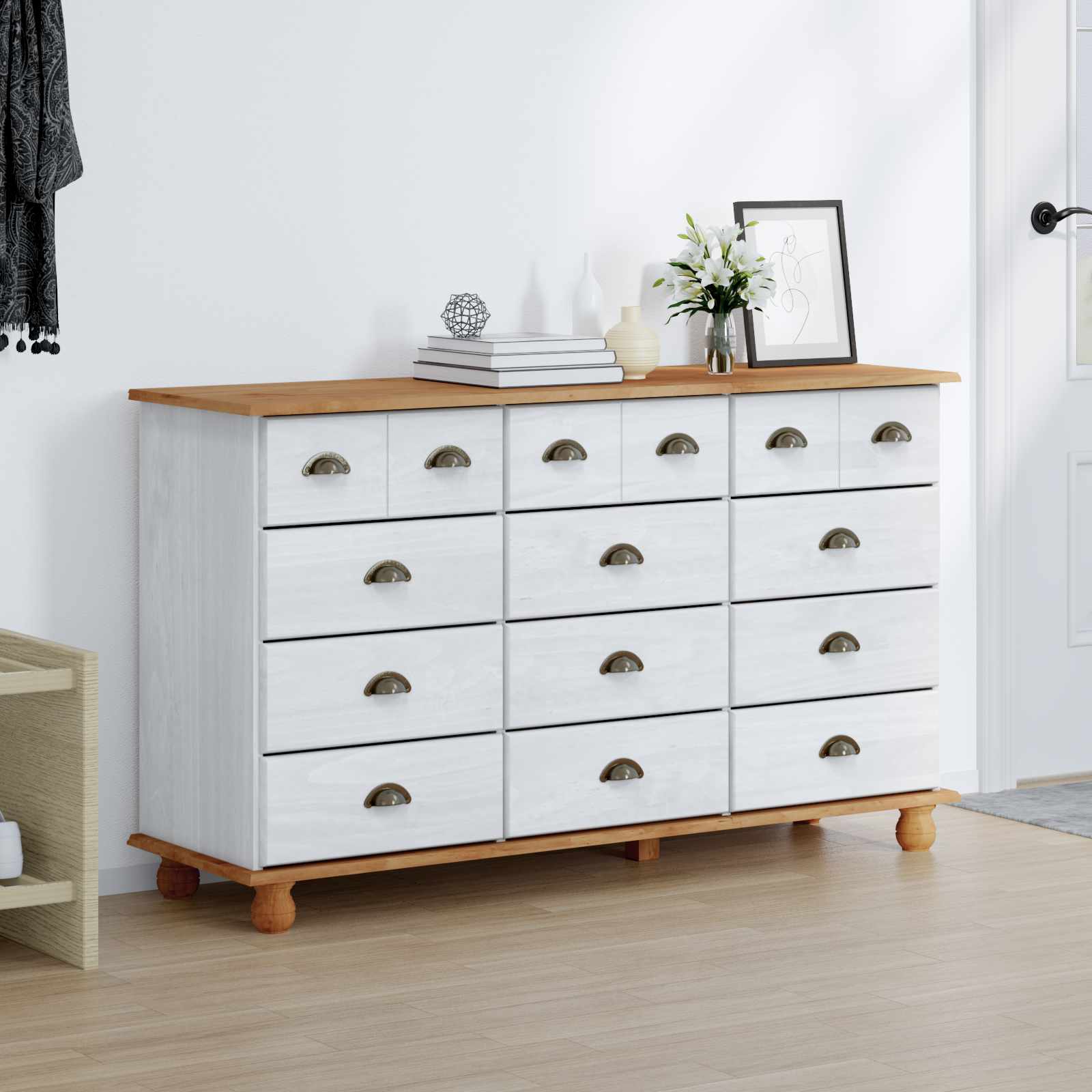vidaXL Komoda ASKIM Biały 79 x 40 x 133,5 cm Lite drewno sosnowe