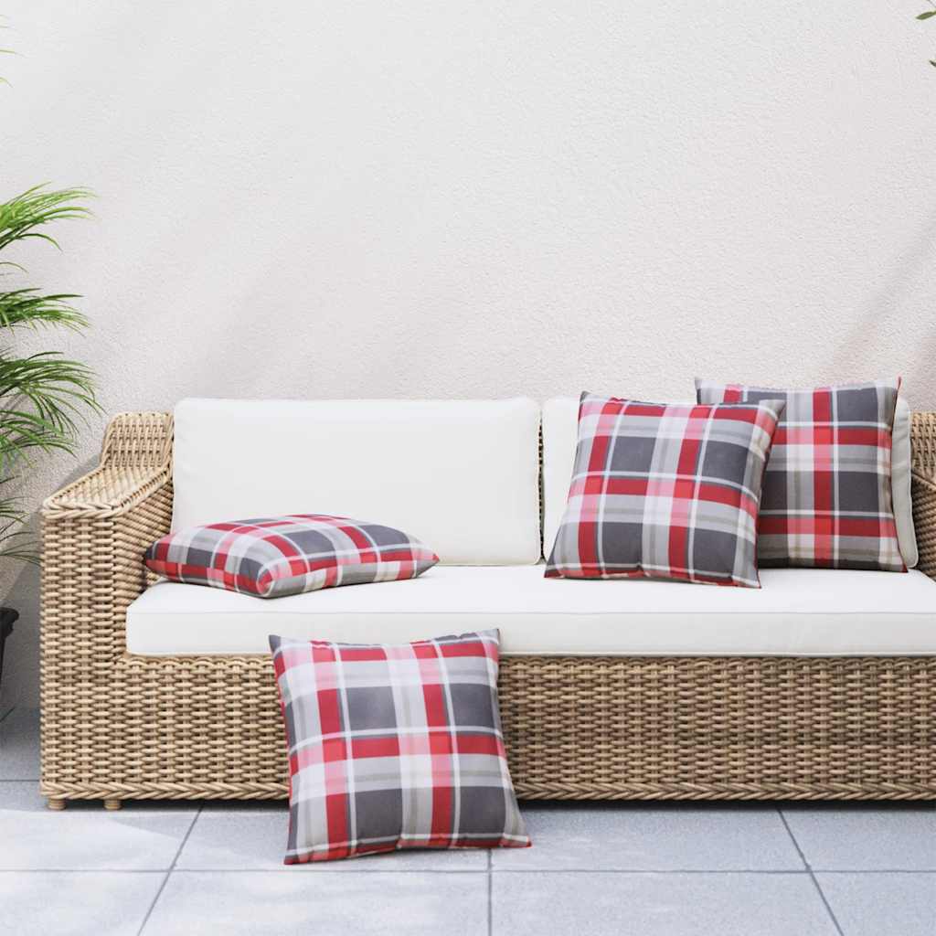 vidaXL Poduszki na sofę 4 szt. Czerwona kratka 60x60 cm Materiał
