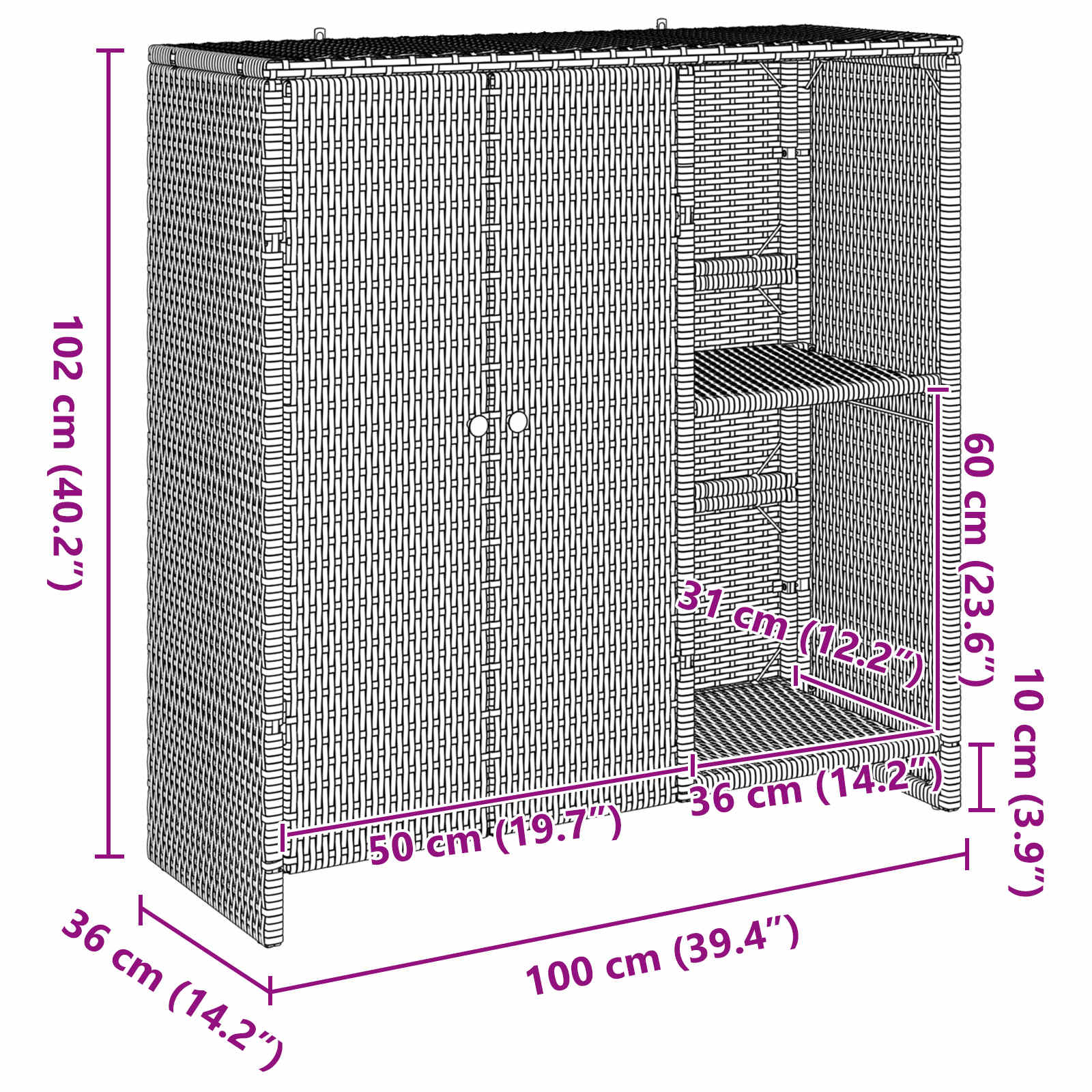 vidaXL Szafka do przechowywania Beżowy 100 x 36 x 102 cm rattan
