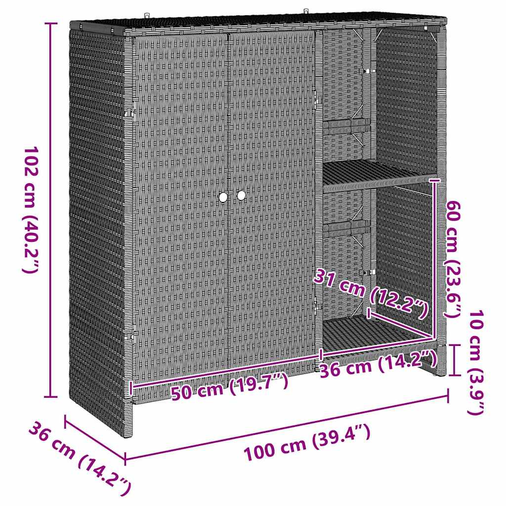 vidaXL Szafka do przechowywania Jasnoszary 100 x 36 x 102 cm rattan