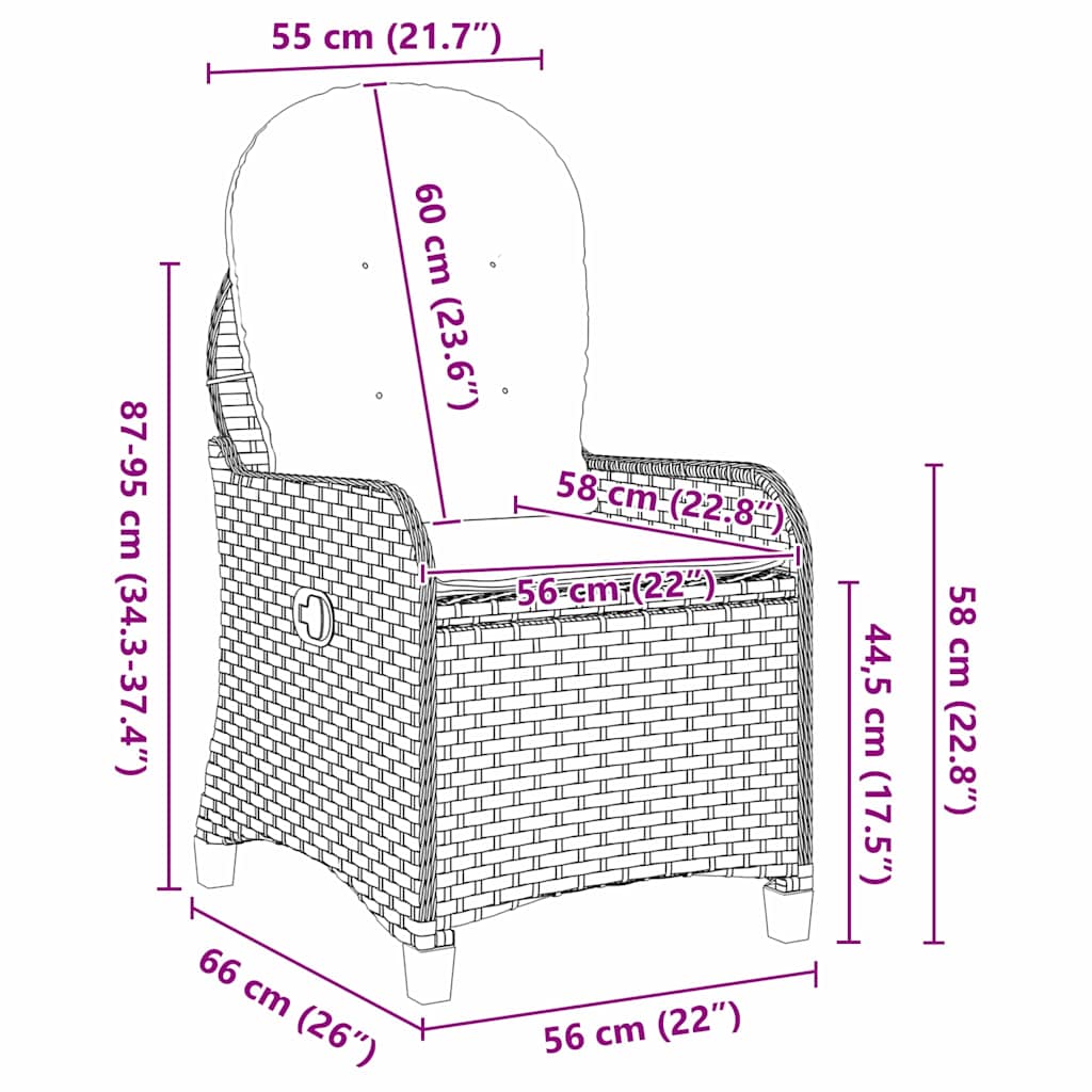 vidaXL Fotel z funkcją relaksu Czarny 56 x 66 x 95 cm polirattan