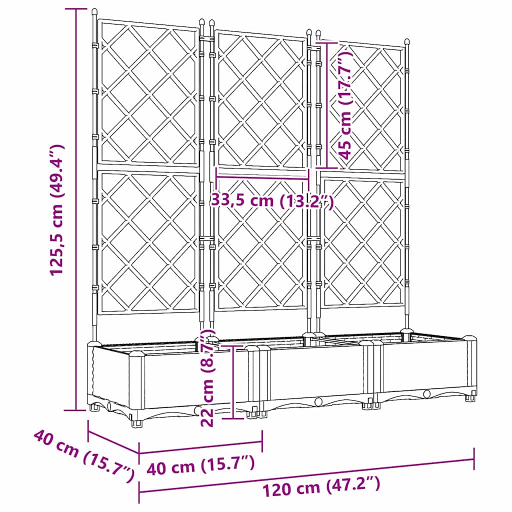 vidaXL Doniczka ogrodowa 3 pcs Czarny 120 x 40 x 125,5 cm