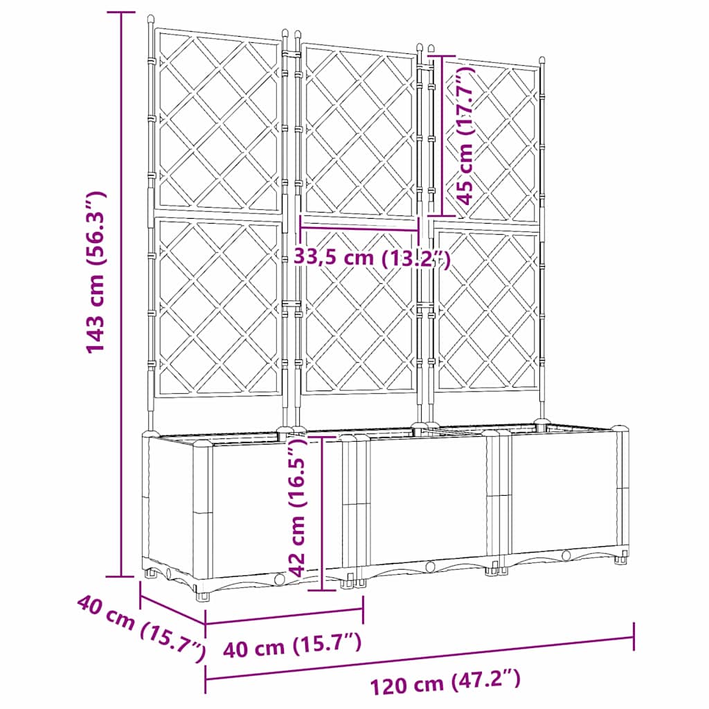 vidaXL Doniczka ogrodowa 3 pcs Czarny 120 x 40 x 143 cm