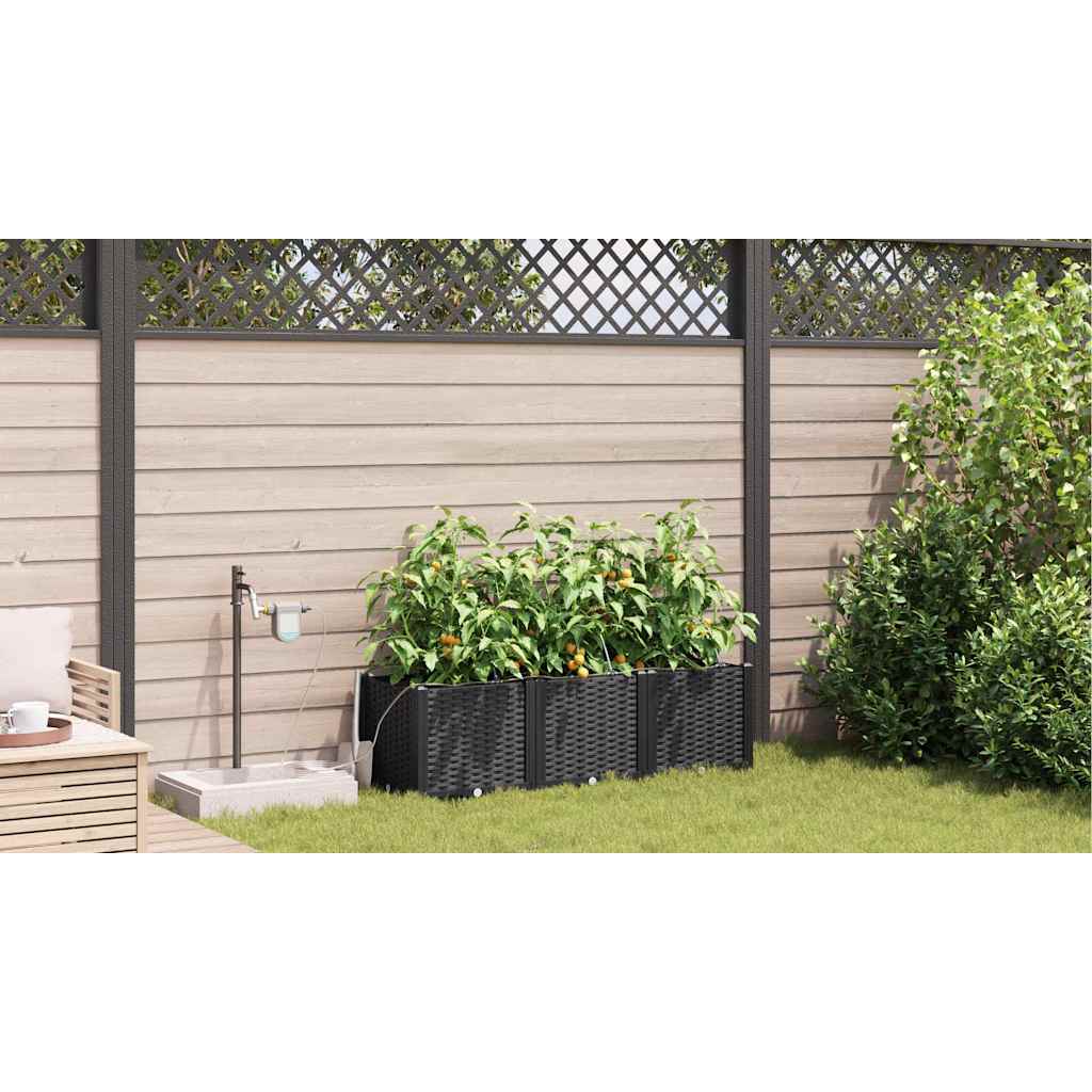 vidaXL Doniczka ogrodowa 3 pcs Czarny 120 x 40 x 37,5 cm