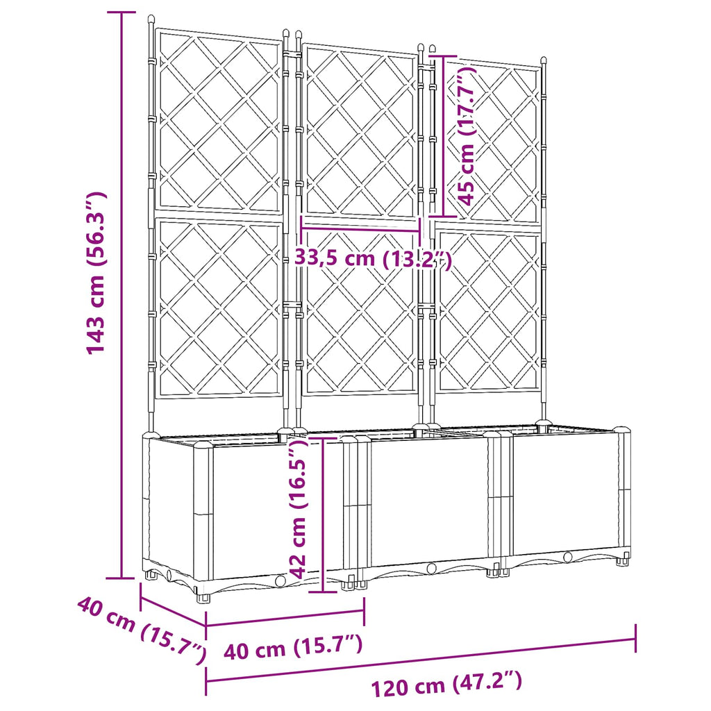 vidaXL Doniczka ogrodowa 3 pcs Szary 120 x 40 x 143 cm