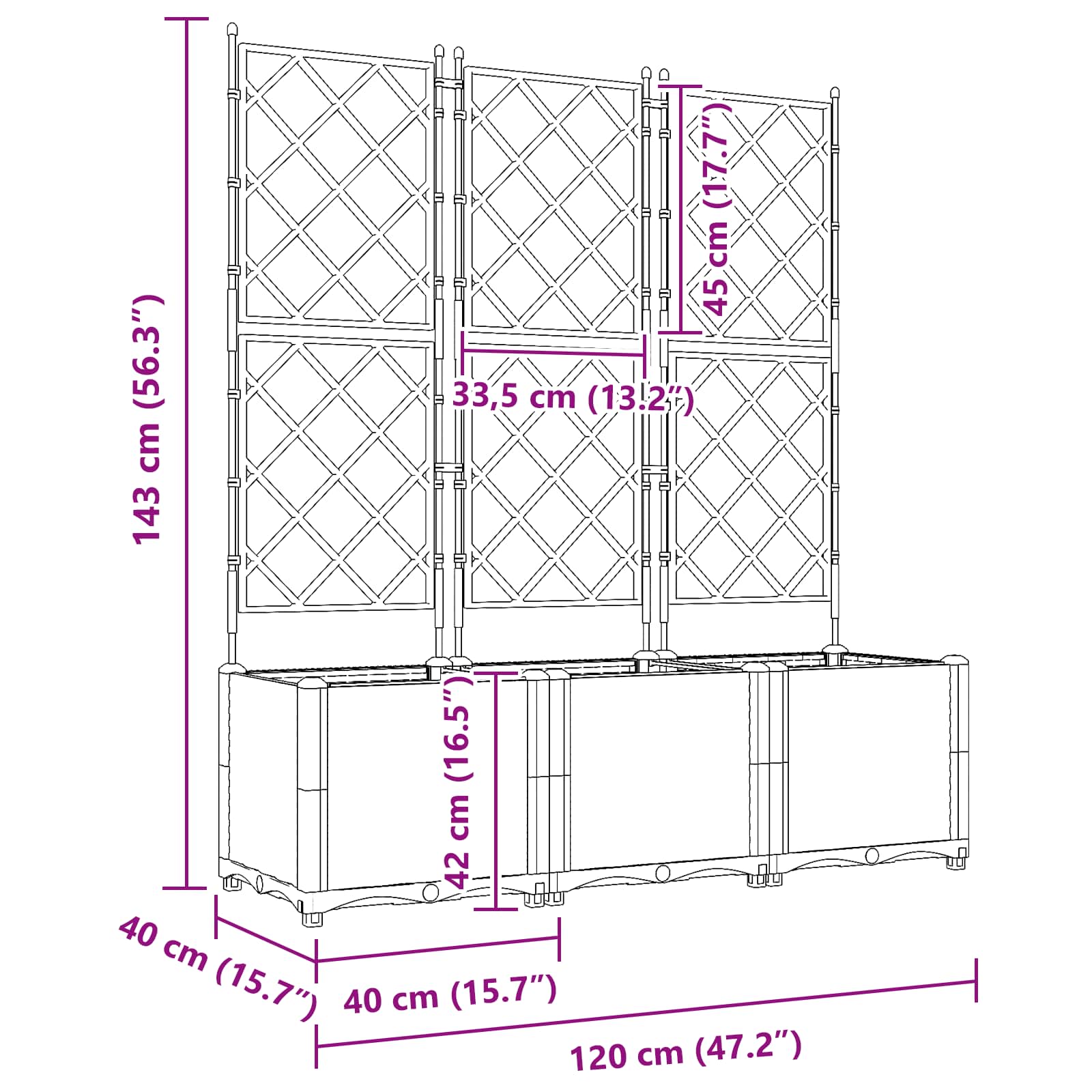 vidaXL Doniczka ogrodowa 3 pcs Szary 120 x 40 x 143 cm