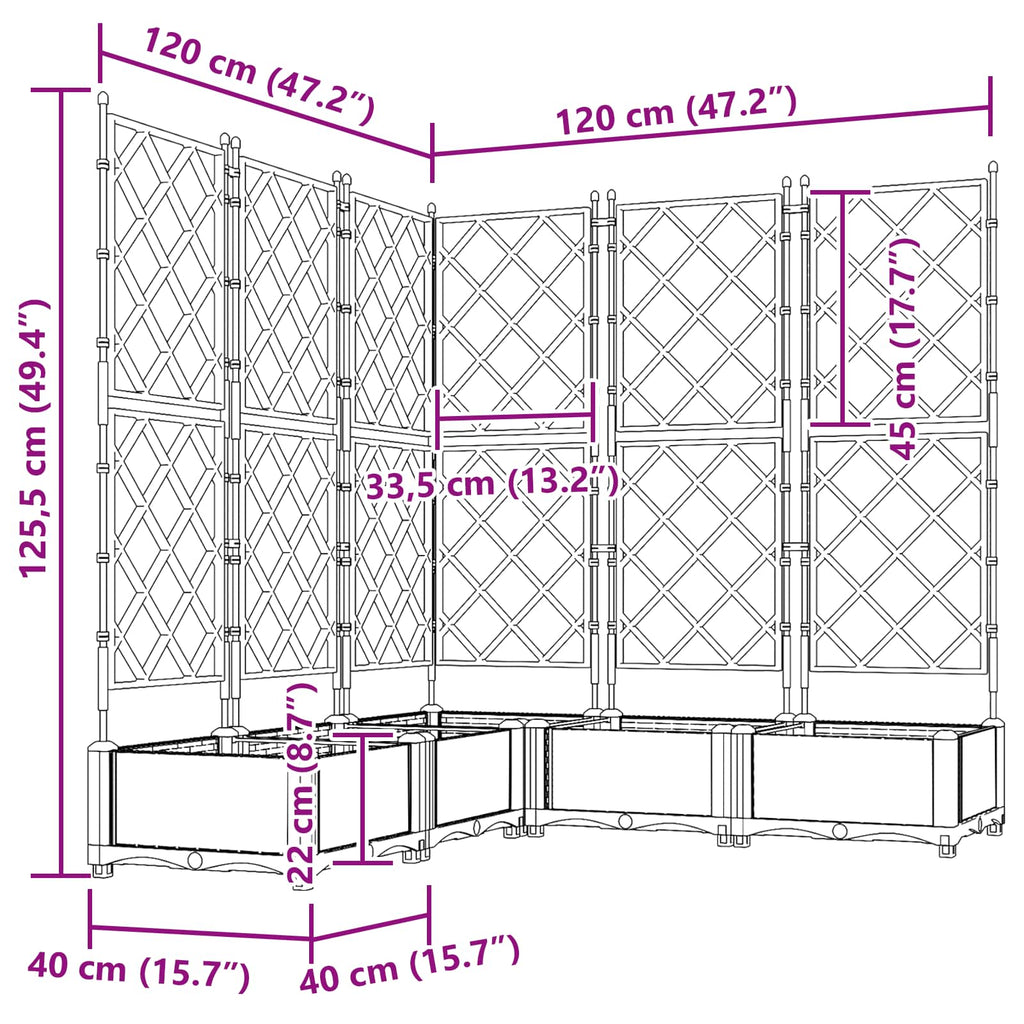 vidaXL Doniczka ogrodowa 5 szt. Szary 120 x 120 x 125,5 cm PP