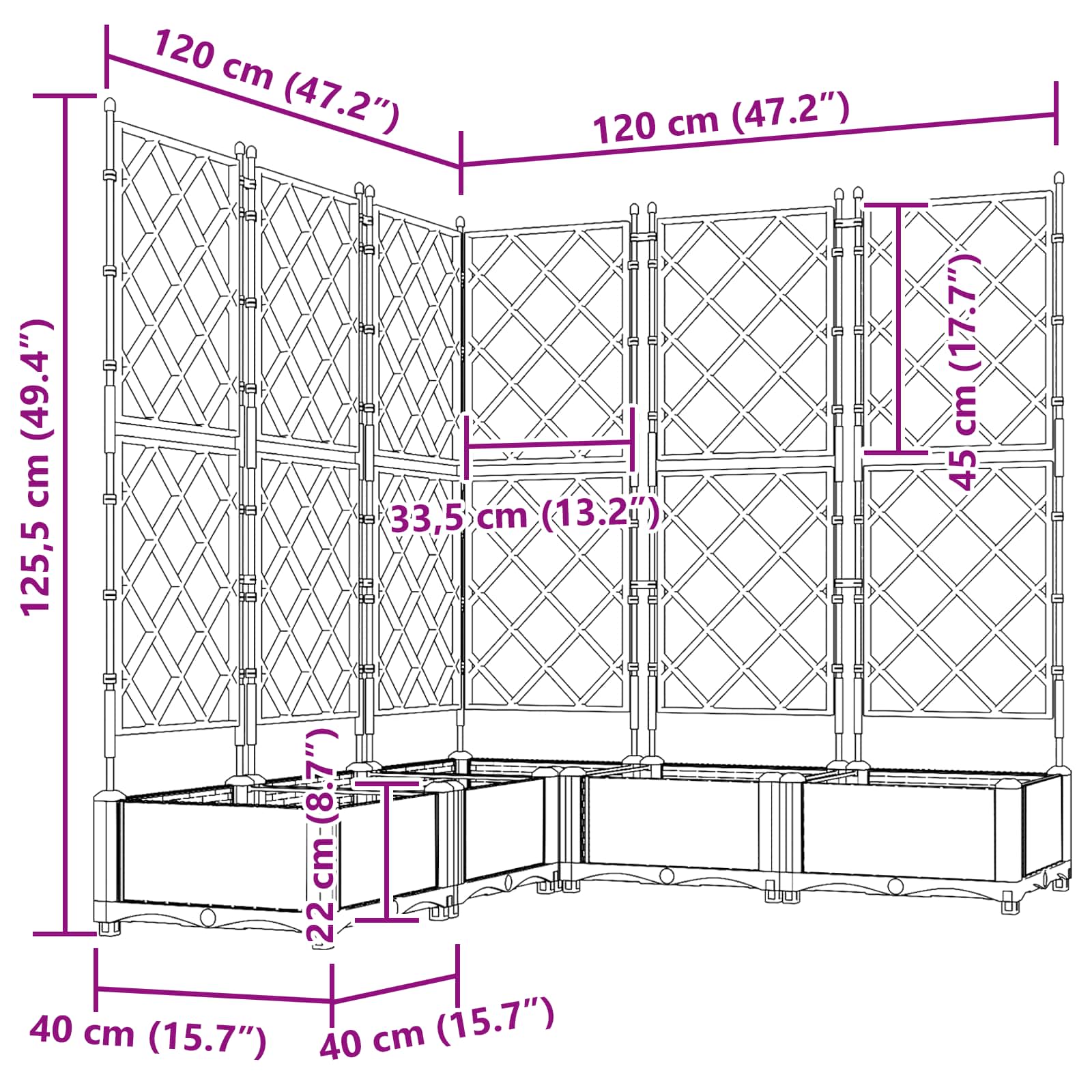 vidaXL Doniczka ogrodowa 5 szt. Szary 120 x 120 x 125,5 cm PP
